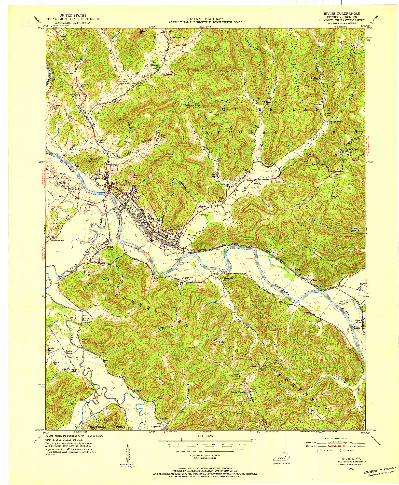 USGS 1:24000-SCALE QUADRANGLE FOR IRVINE, KY 1952