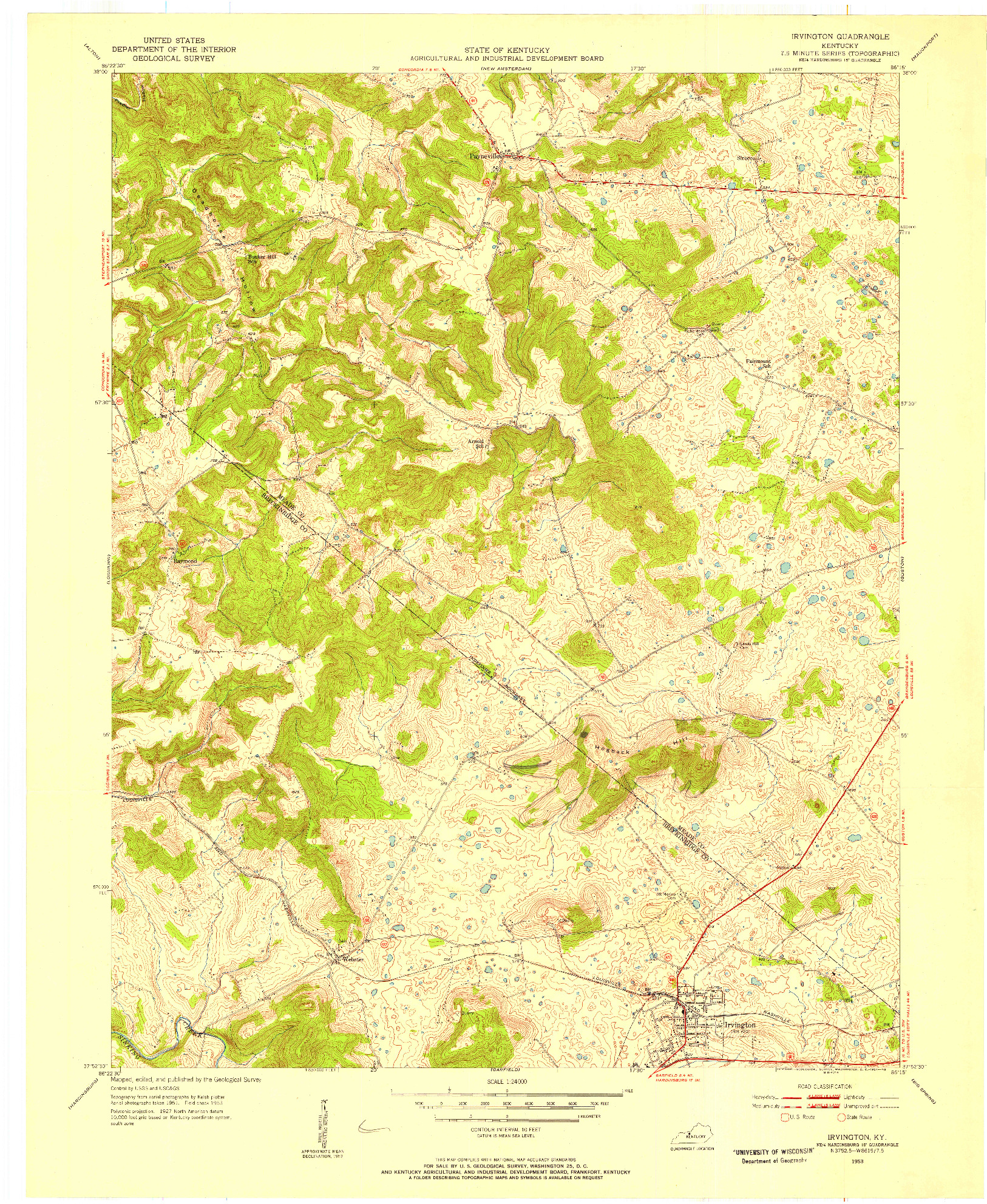 USGS 1:24000-SCALE QUADRANGLE FOR IRVINGTON, KY 1953