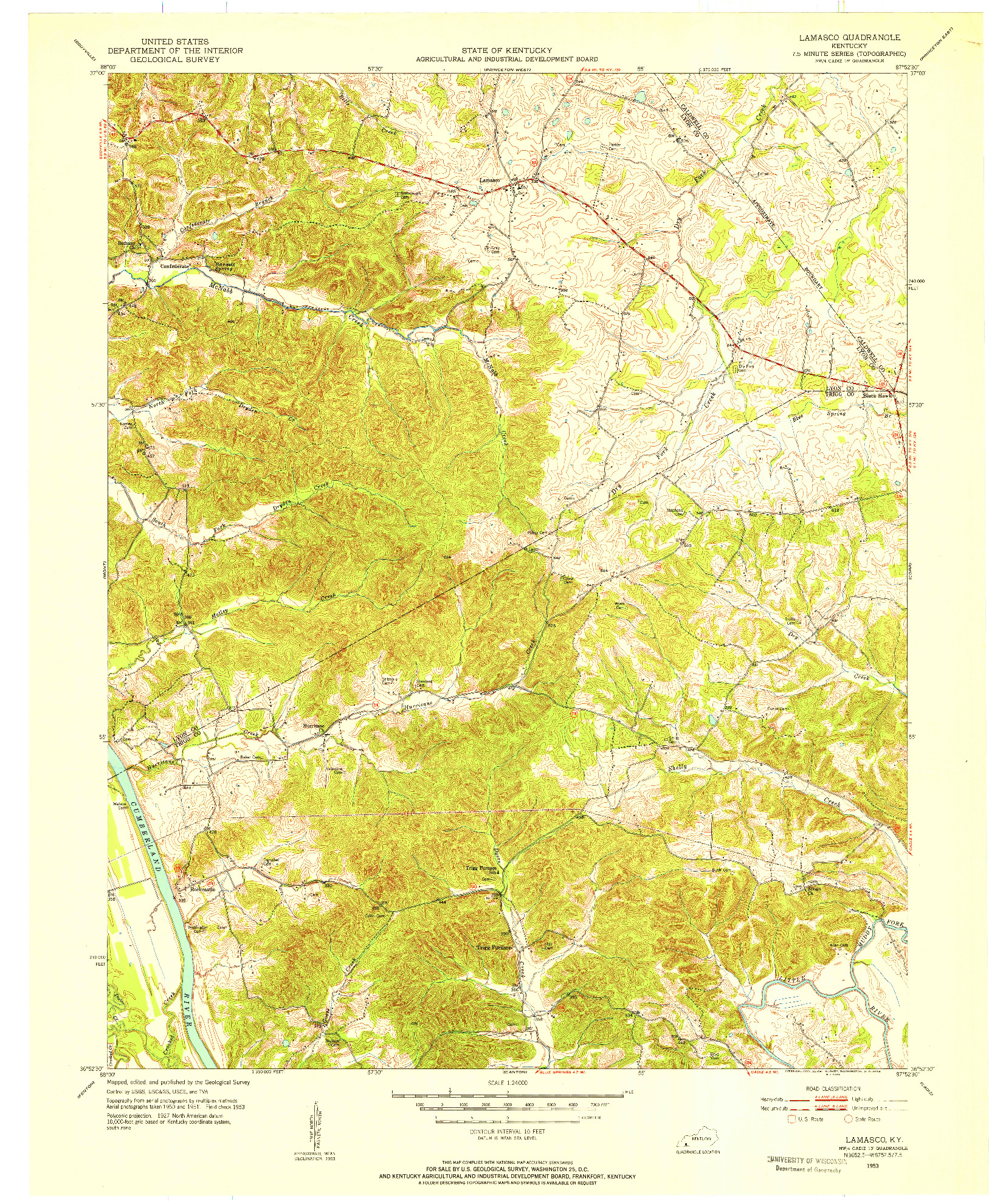 USGS 1:24000-SCALE QUADRANGLE FOR LAMASCO, KY 1953