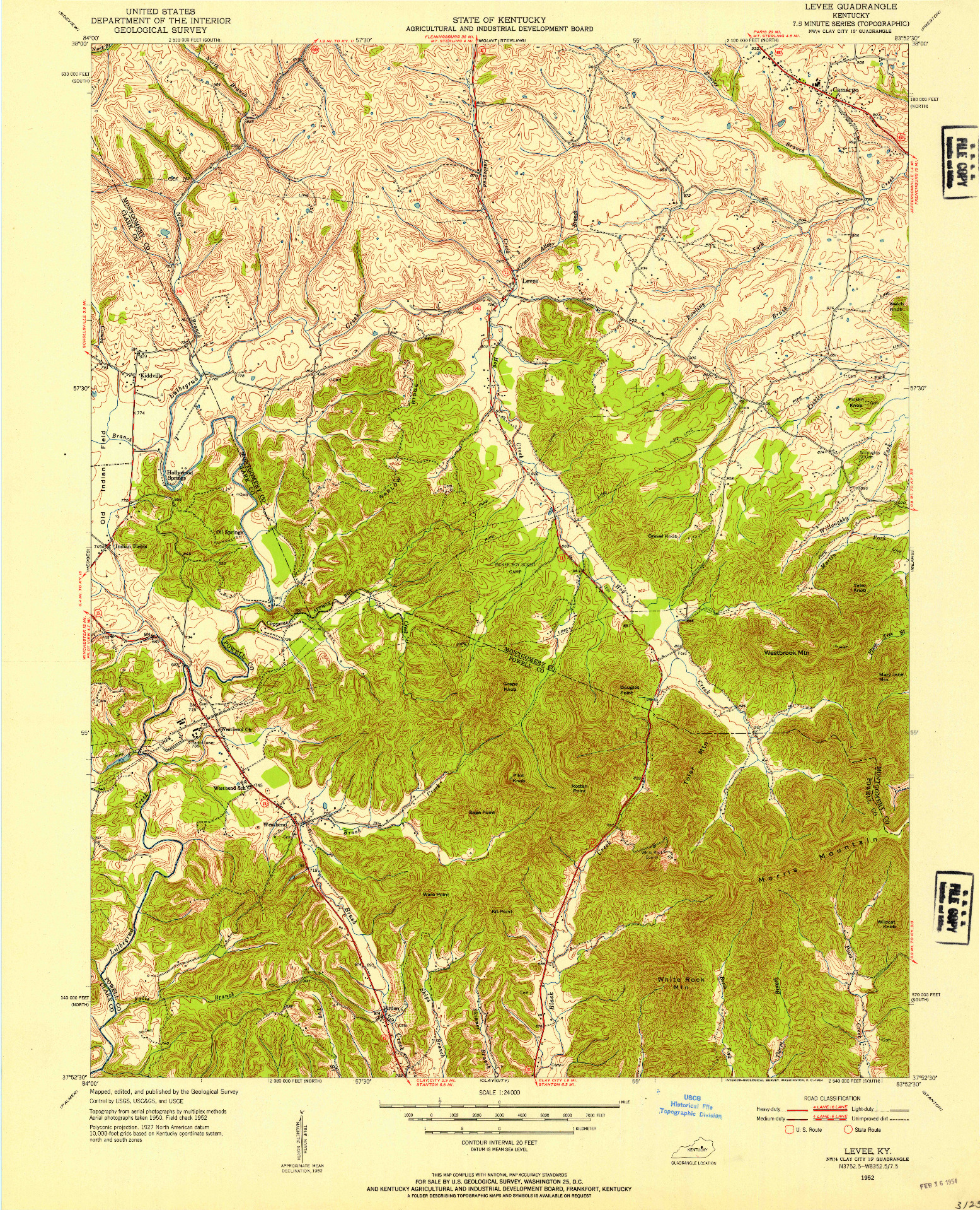 USGS 1:24000-SCALE QUADRANGLE FOR LEVEE, KY 1952