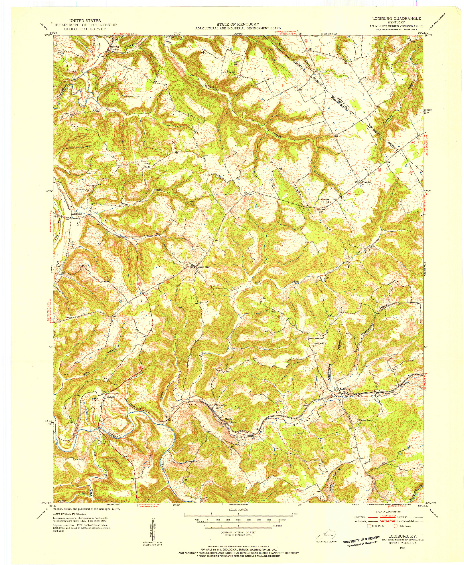 USGS 1:24000-SCALE QUADRANGLE FOR LODIBURG, KY 1953