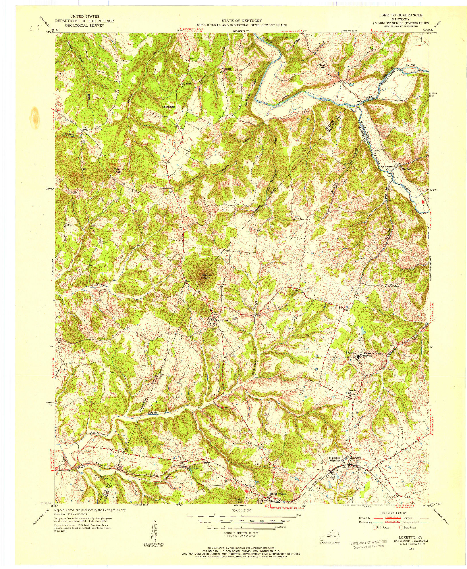 USGS 1:24000-SCALE QUADRANGLE FOR LORETTO, KY 1953