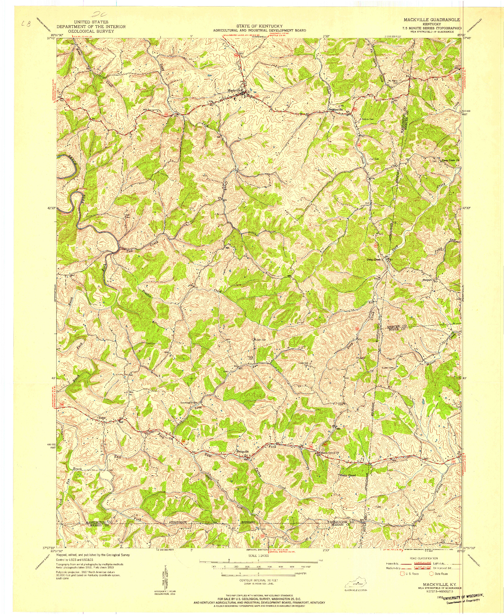USGS 1:24000-SCALE QUADRANGLE FOR MACKVILLE, KY 1953