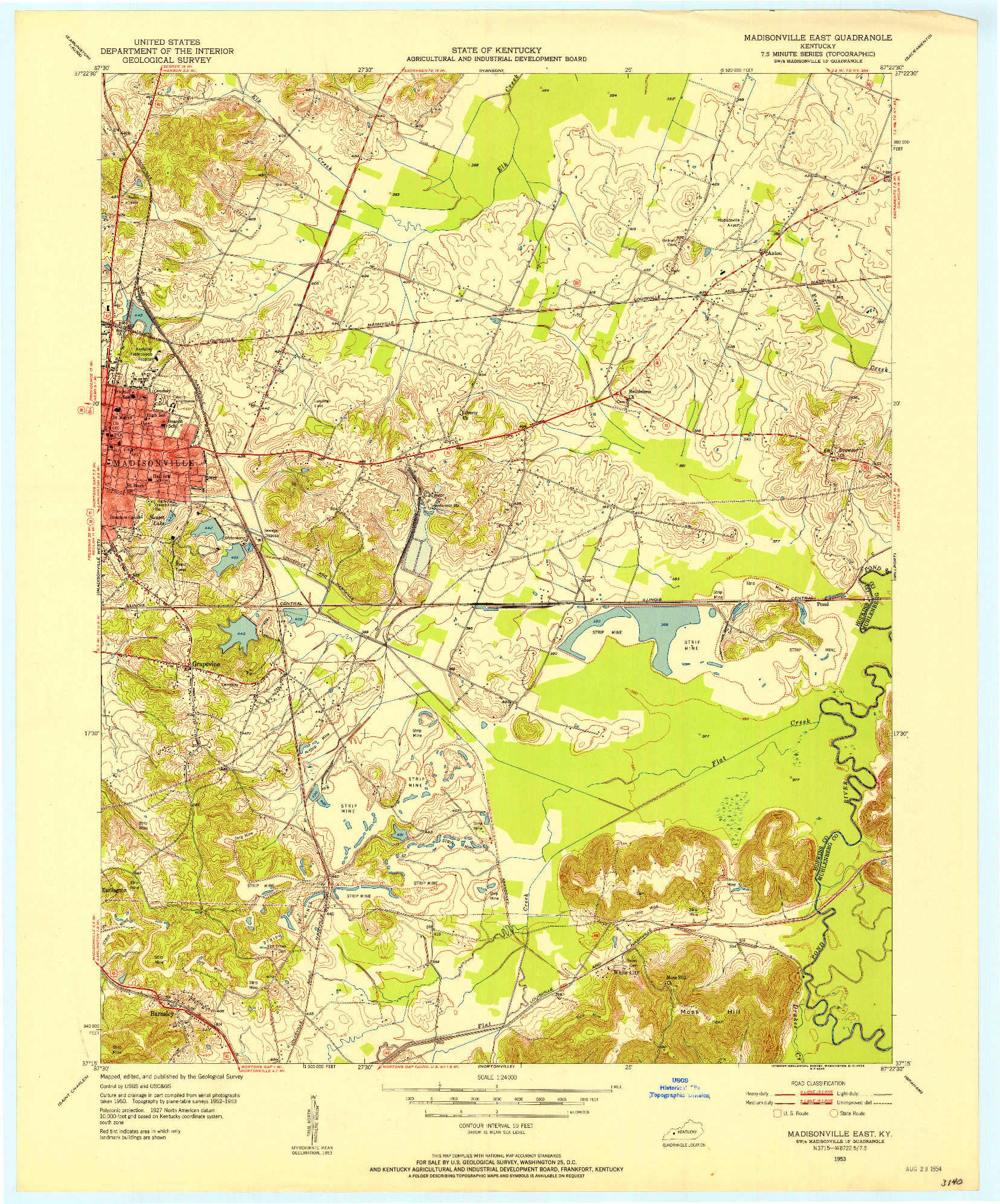 USGS 1:24000-SCALE QUADRANGLE FOR MADISONVILLE EAST, KY 1953