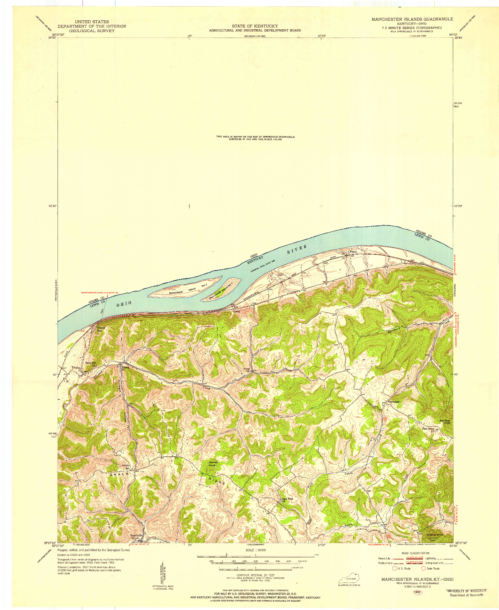 USGS 1:24000-SCALE QUADRANGLE FOR MANCHESTER ISLANDS, KY 1952
