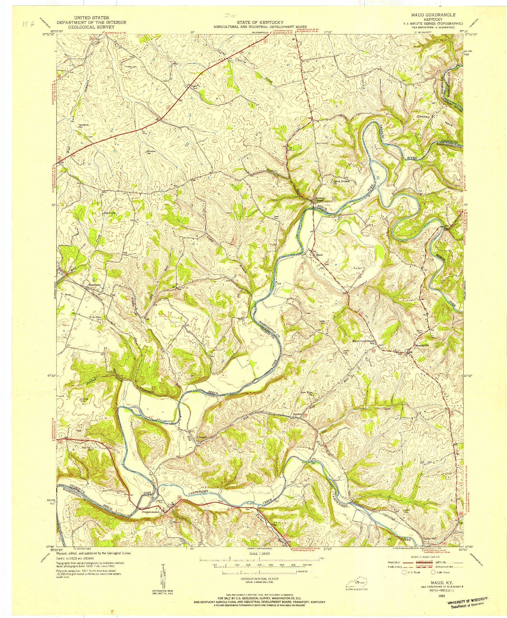 USGS 1:24000-SCALE QUADRANGLE FOR MAUD, KY 1953