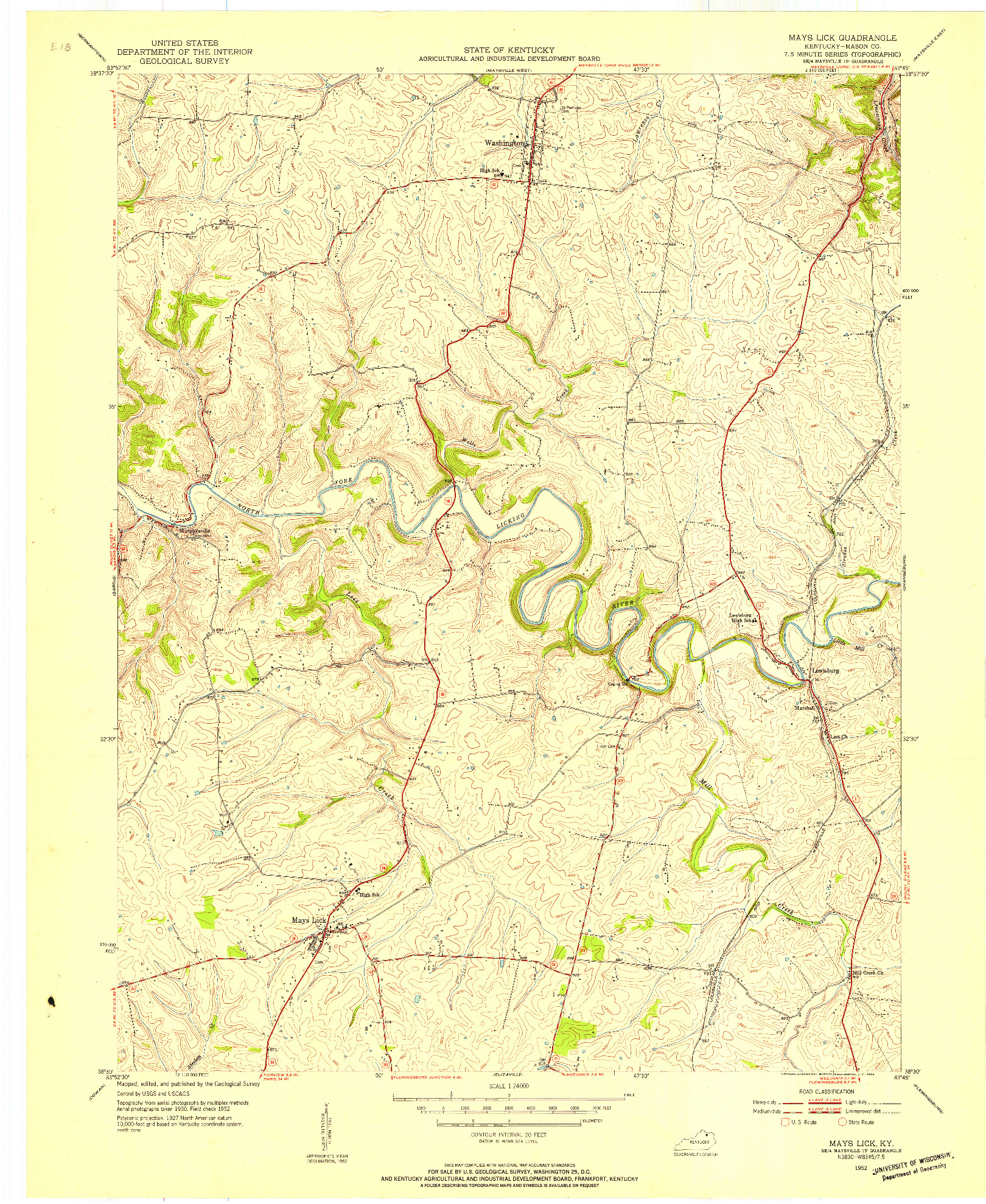 USGS 1:24000-SCALE QUADRANGLE FOR MAYS LICK, KY 1952