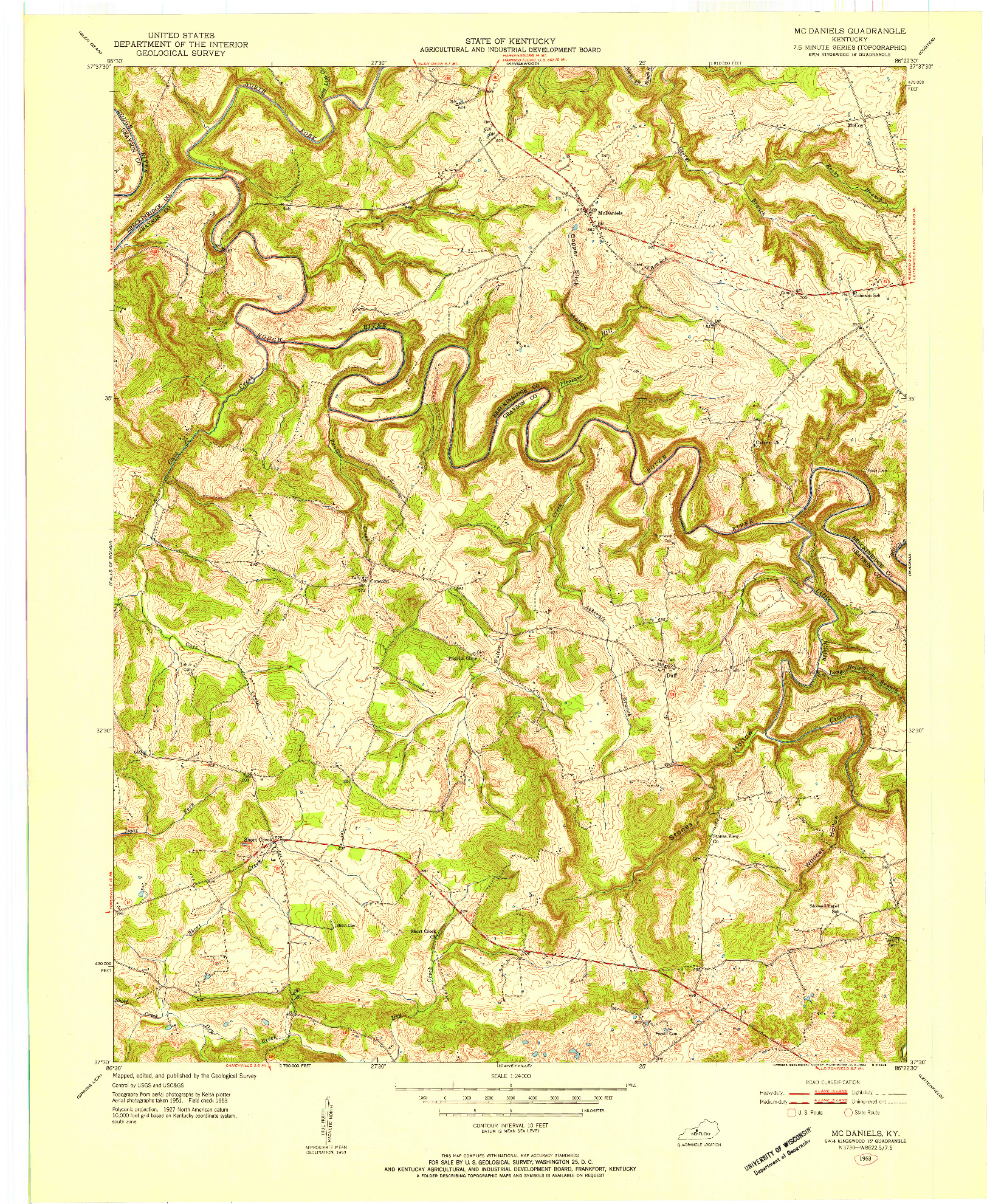 USGS 1:24000-SCALE QUADRANGLE FOR MC DANIELS, KY 1953