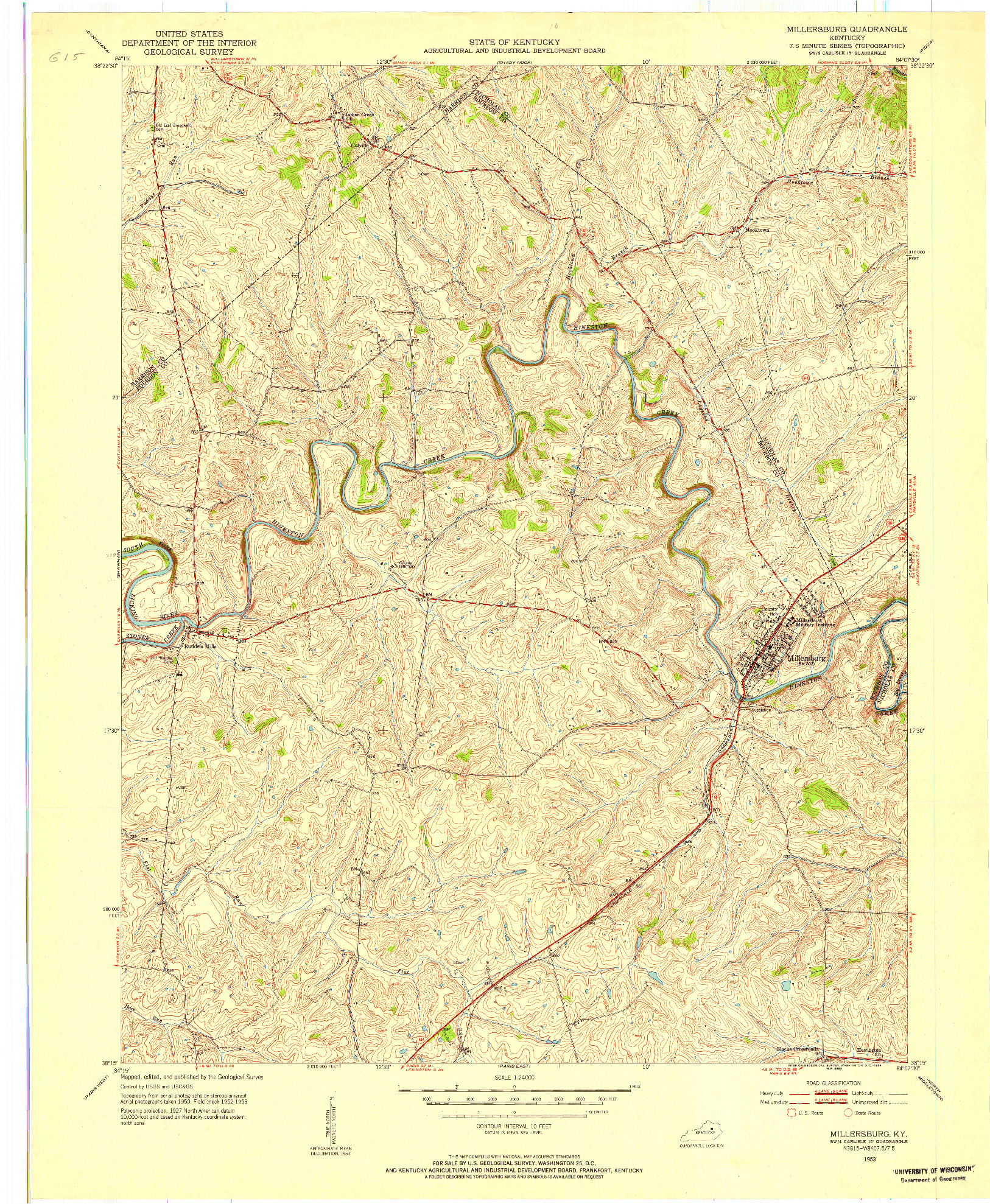 USGS 1:24000-SCALE QUADRANGLE FOR MILLERSBURG, KY 1953