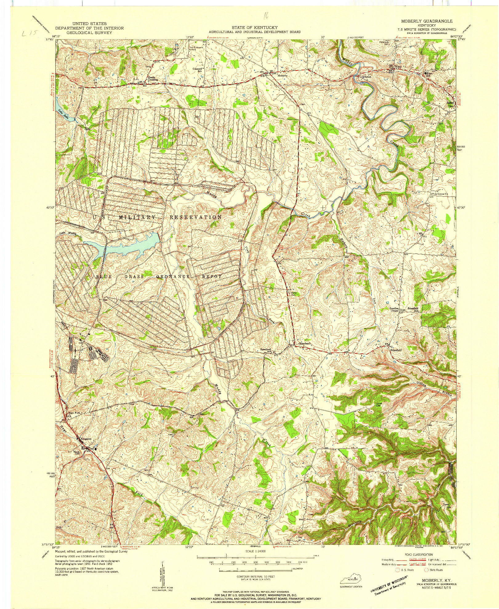 USGS 1:24000-SCALE QUADRANGLE FOR MOBERLY, KY 1954