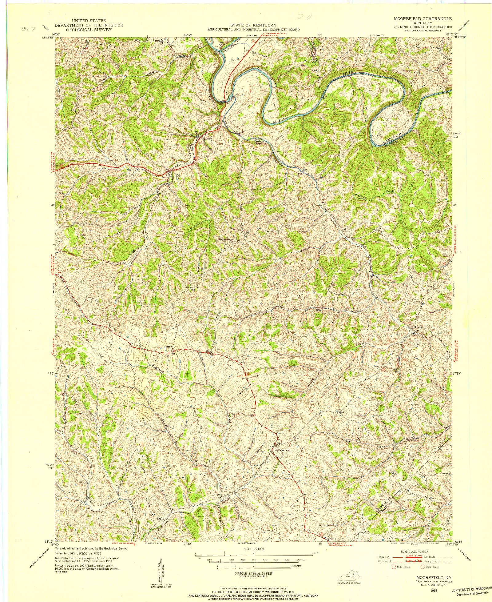 USGS 1:24000-SCALE QUADRANGLE FOR MOOREFIELD, KY 1953