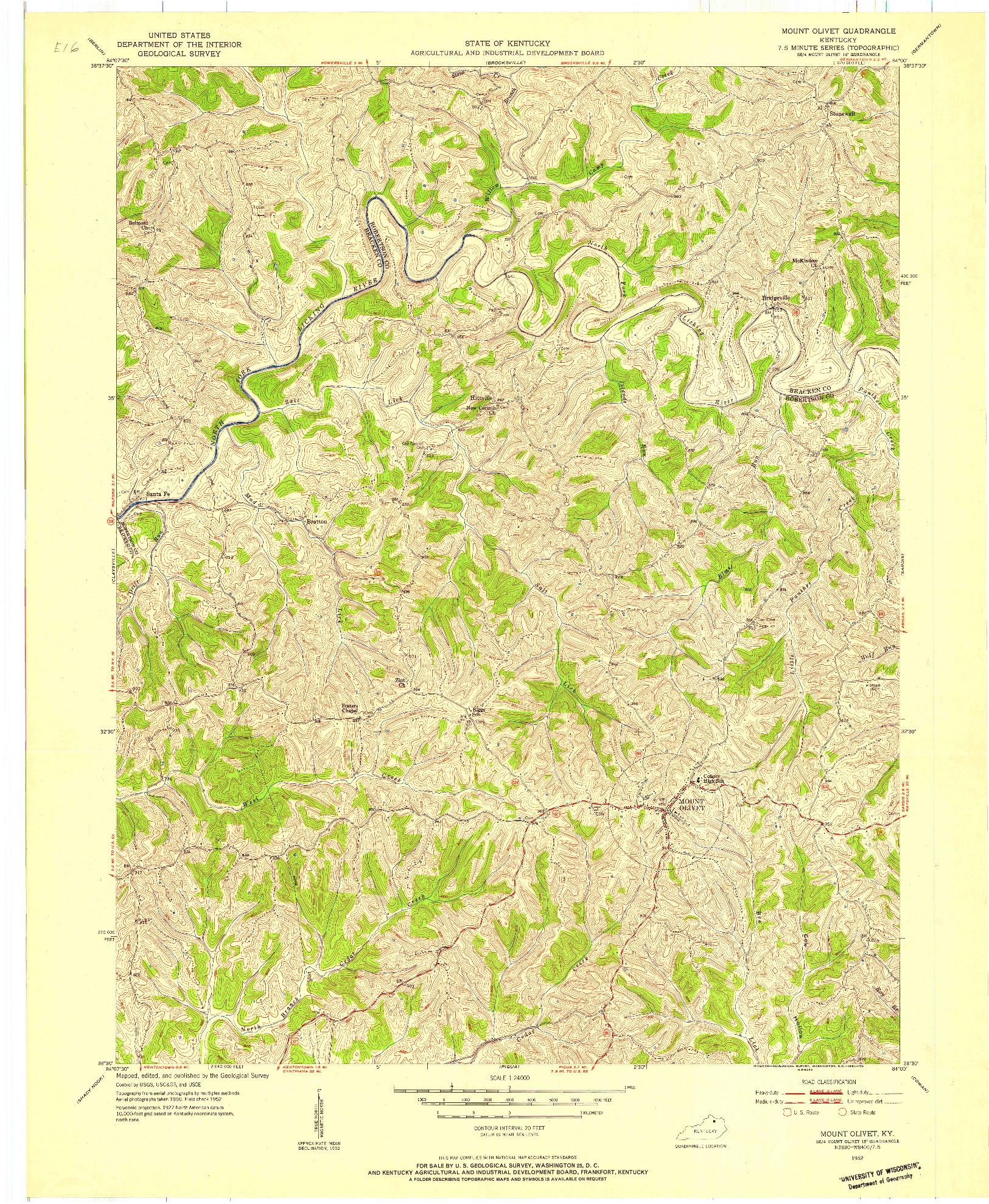 USGS 1:24000-SCALE QUADRANGLE FOR MOUNT OLIVET, KY 1952