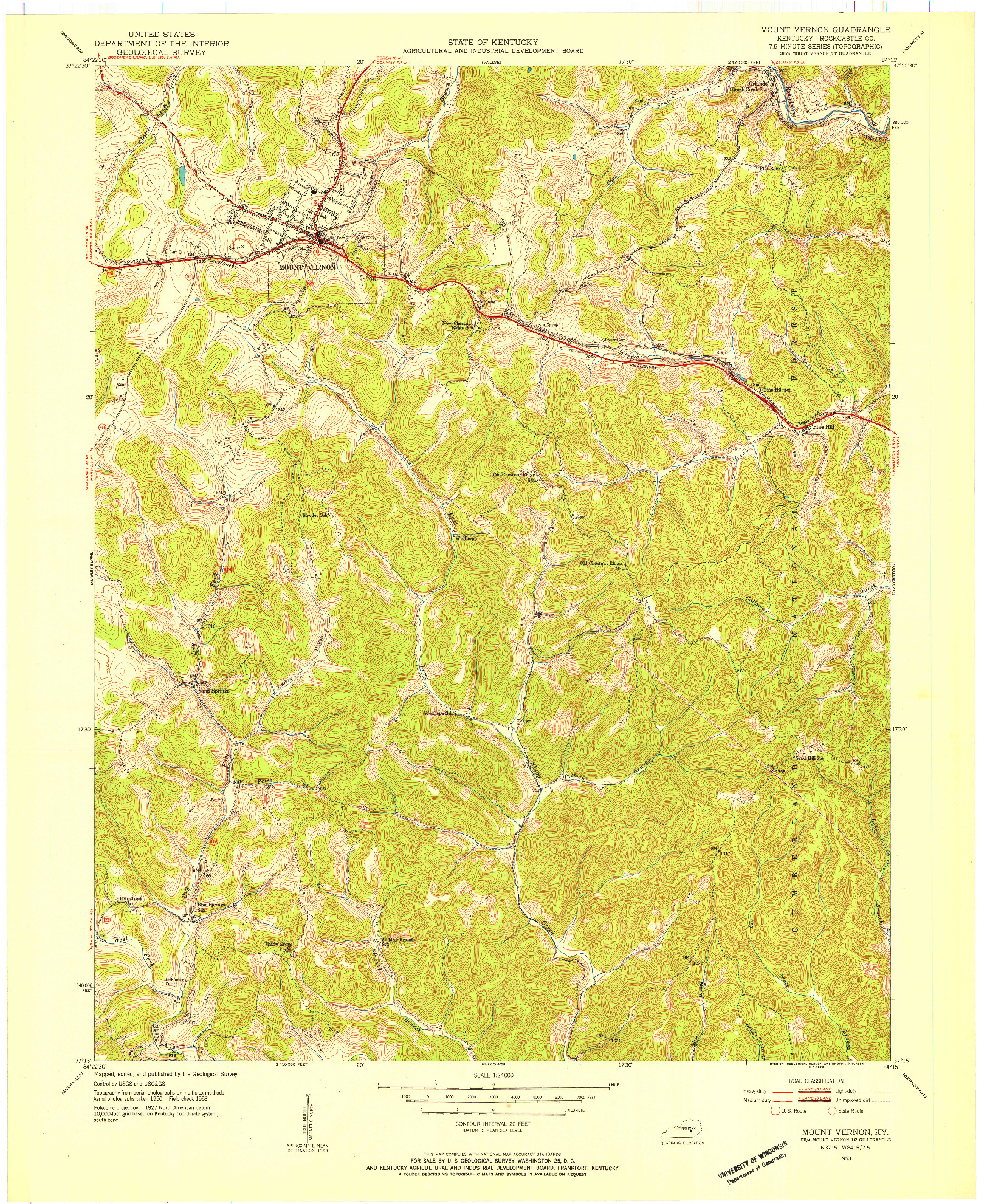 USGS 1:24000-SCALE QUADRANGLE FOR MOUNT VERNON, KY 1953