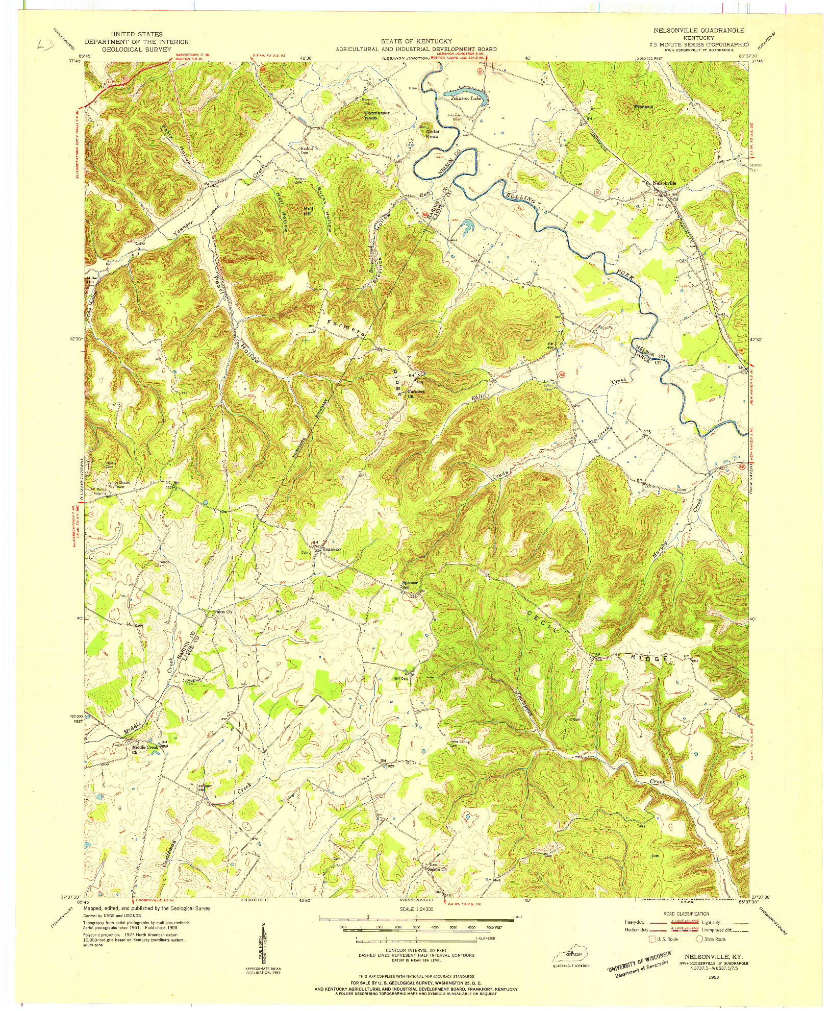 USGS 1:24000-SCALE QUADRANGLE FOR NELSONVILLE, KY 1953