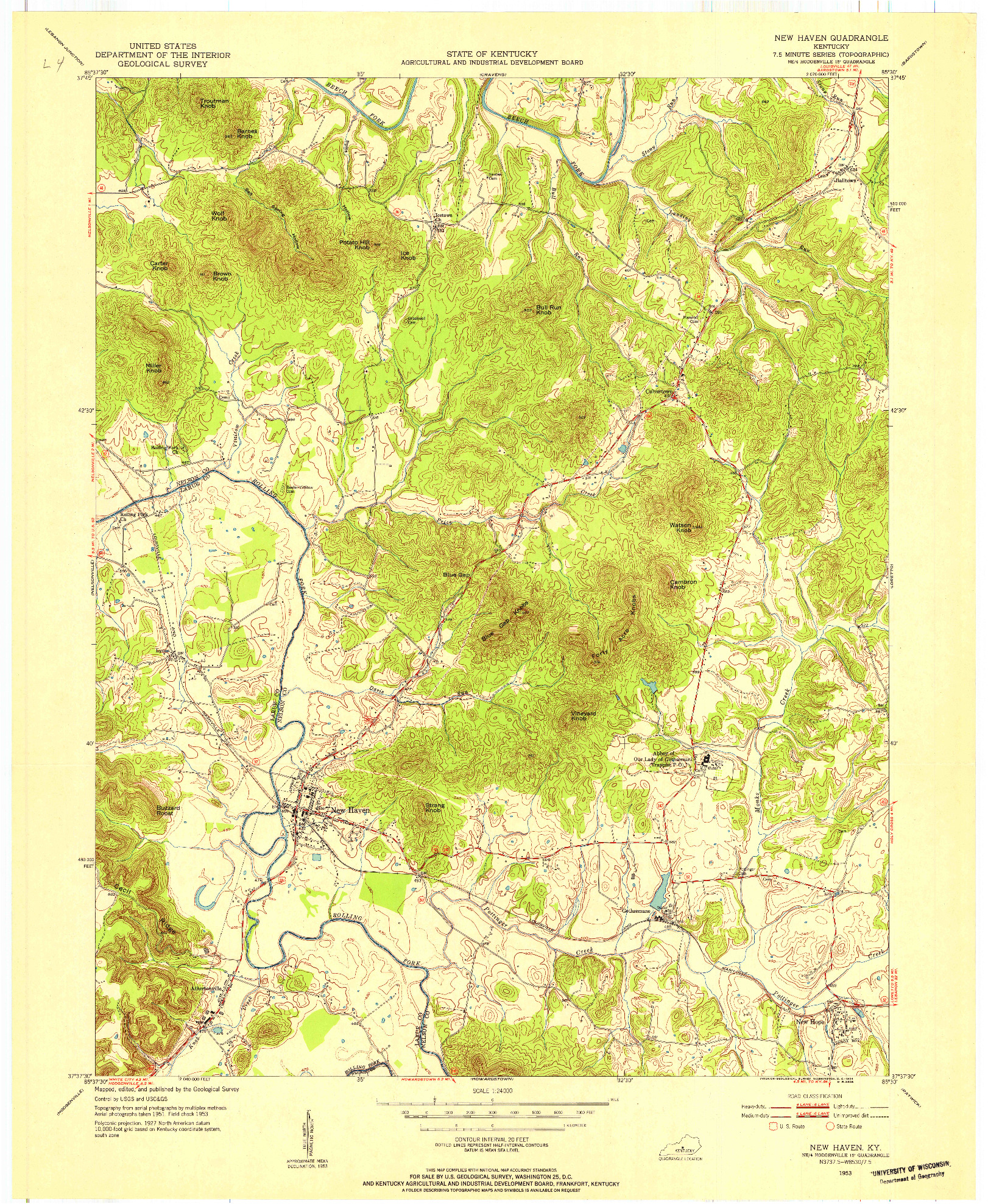 USGS 1:24000-SCALE QUADRANGLE FOR NEW HAVEN, KY 1953