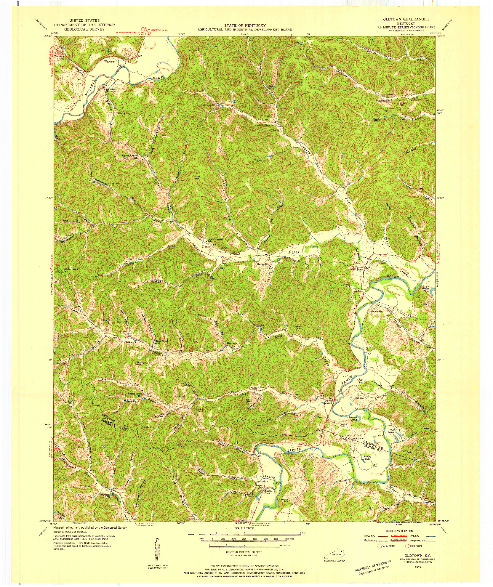 USGS 1:24000-SCALE QUADRANGLE FOR OLDTOWN, KY 1953