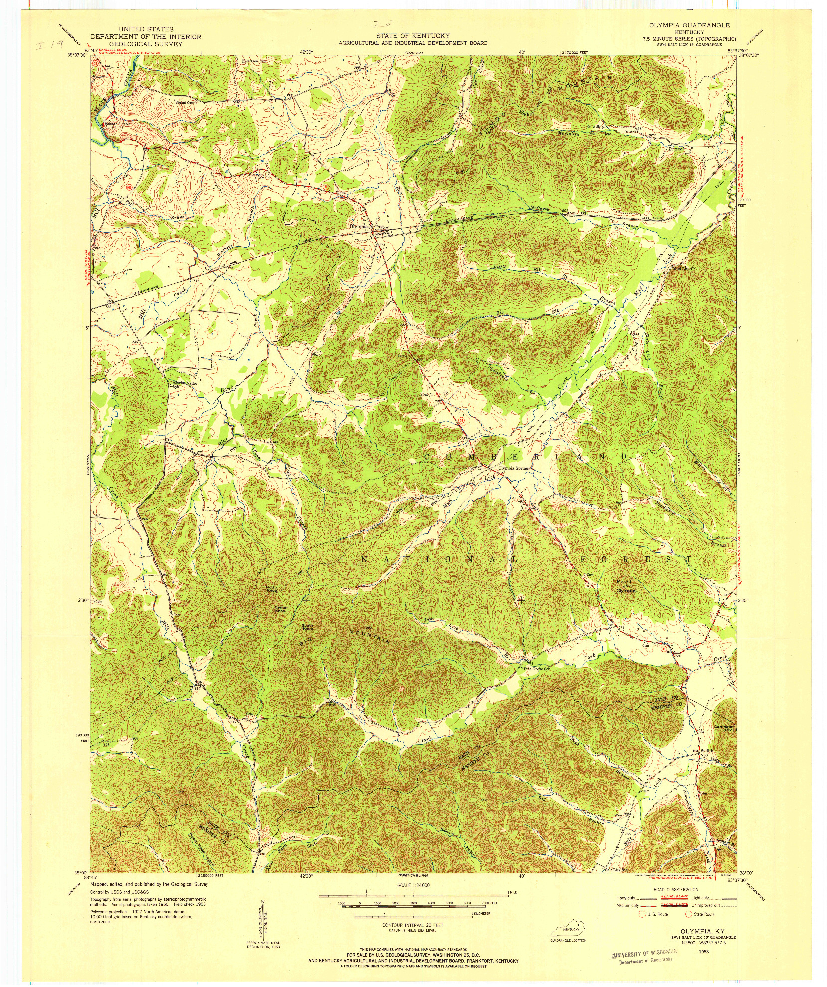 USGS 1:24000-SCALE QUADRANGLE FOR OLYMPIA, KY 1953