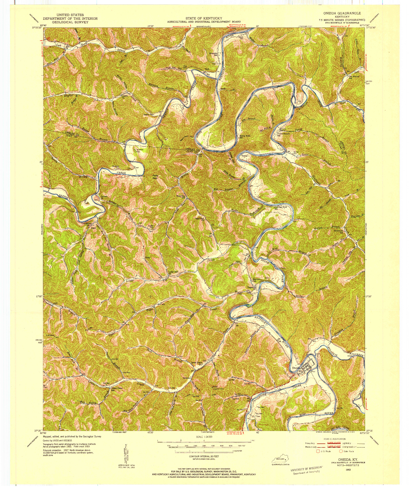 USGS 1:24000-SCALE QUADRANGLE FOR ONEIDA, KY 1953