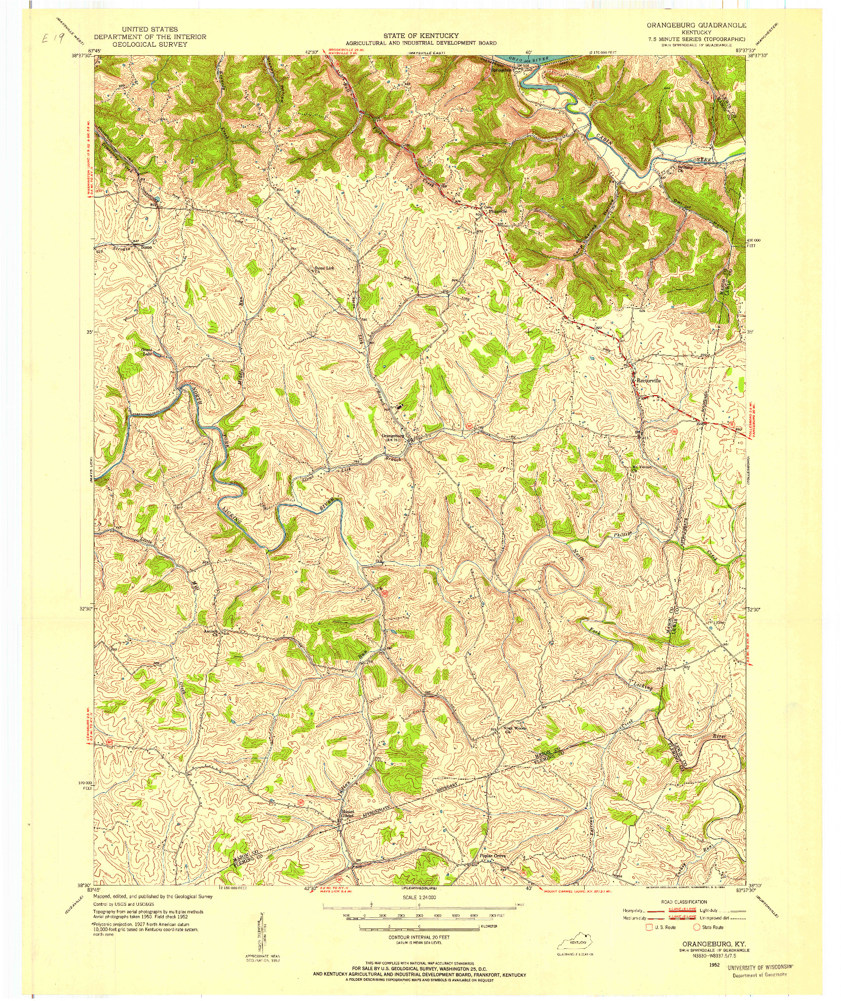 USGS 1:24000-SCALE QUADRANGLE FOR ORANGEBURG, KY 1952