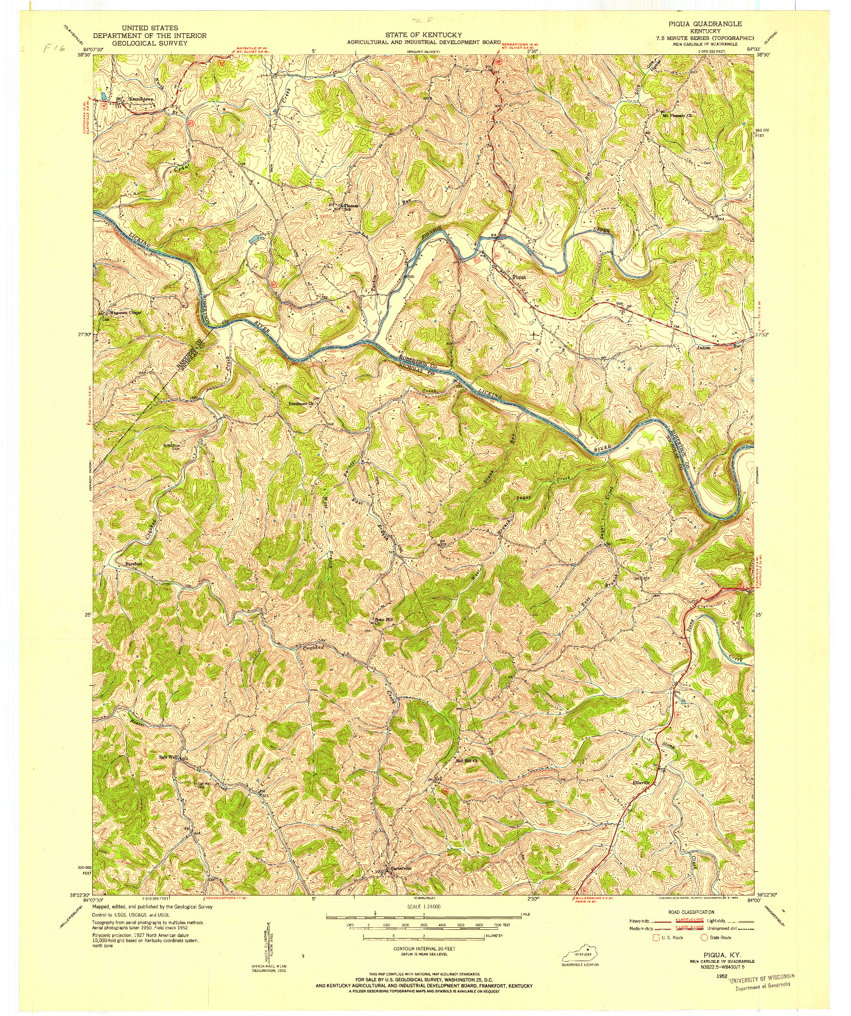 USGS 1:24000-SCALE QUADRANGLE FOR PIQUA, KY 1952