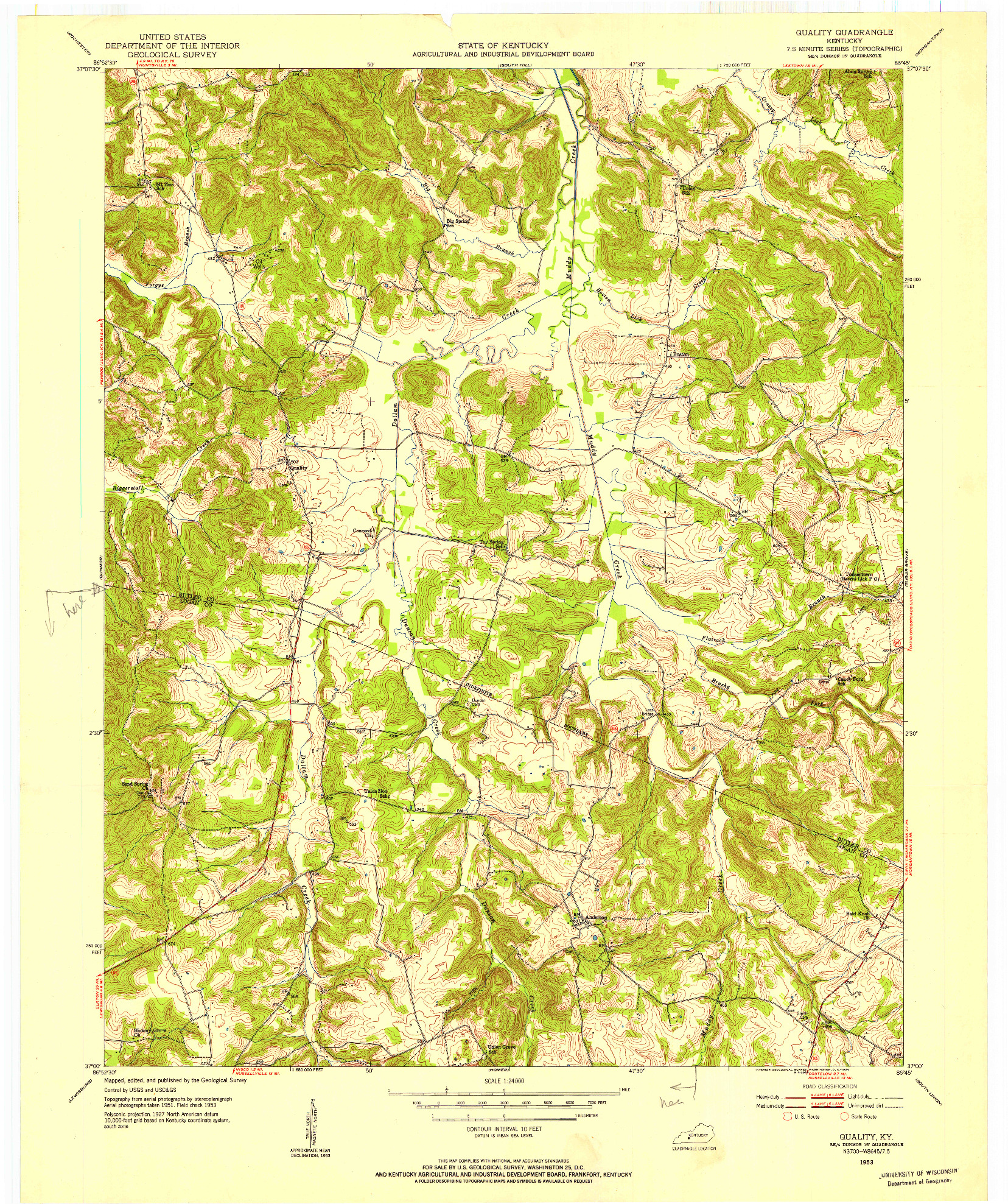 USGS 1:24000-SCALE QUADRANGLE FOR QUALITY, KY 1953