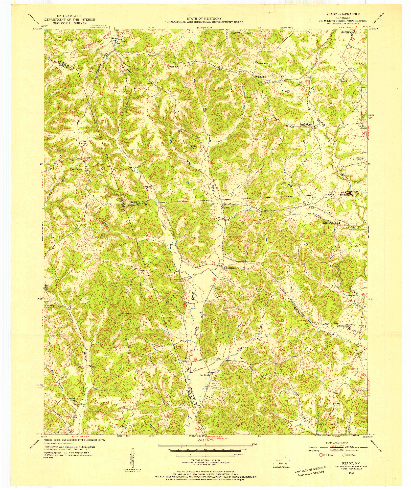 USGS 1:24000-SCALE QUADRANGLE FOR READY, KY 1953