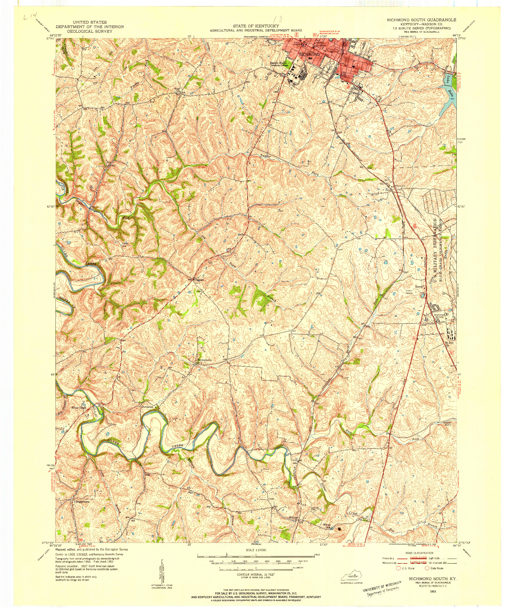 USGS 1:24000-SCALE QUADRANGLE FOR RICHMOND SOUTH, KY 1953
