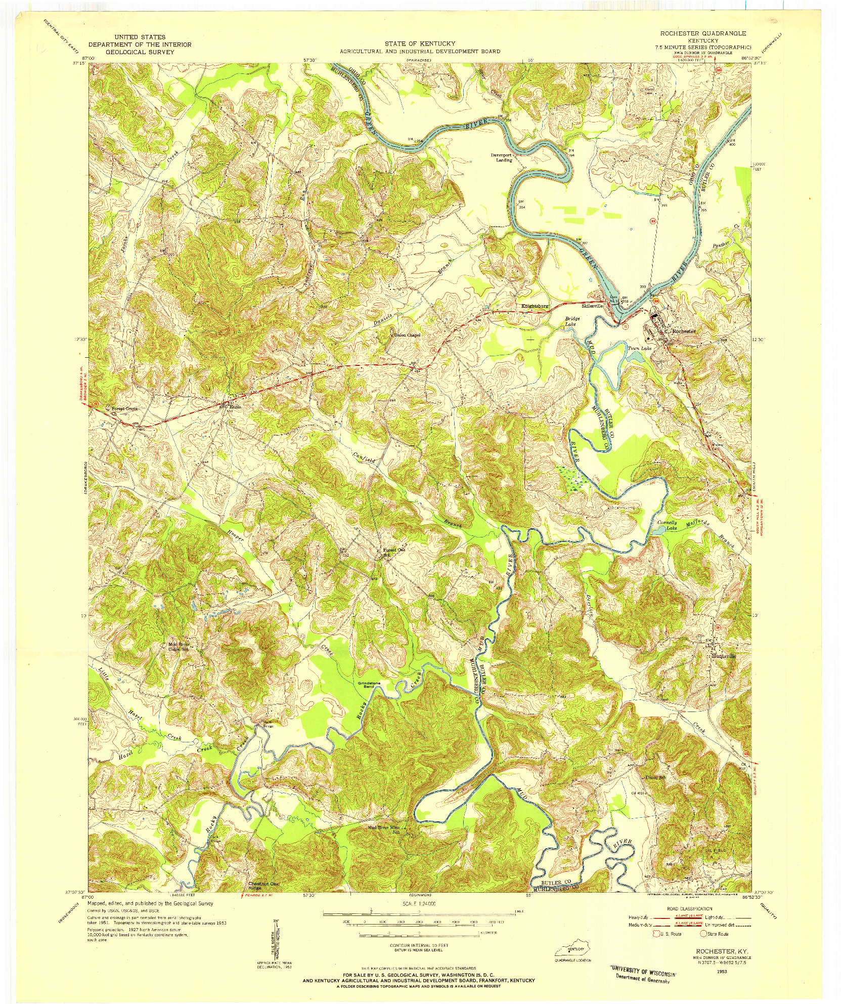 USGS 1:24000-SCALE QUADRANGLE FOR ROCHESTER, KY 1953