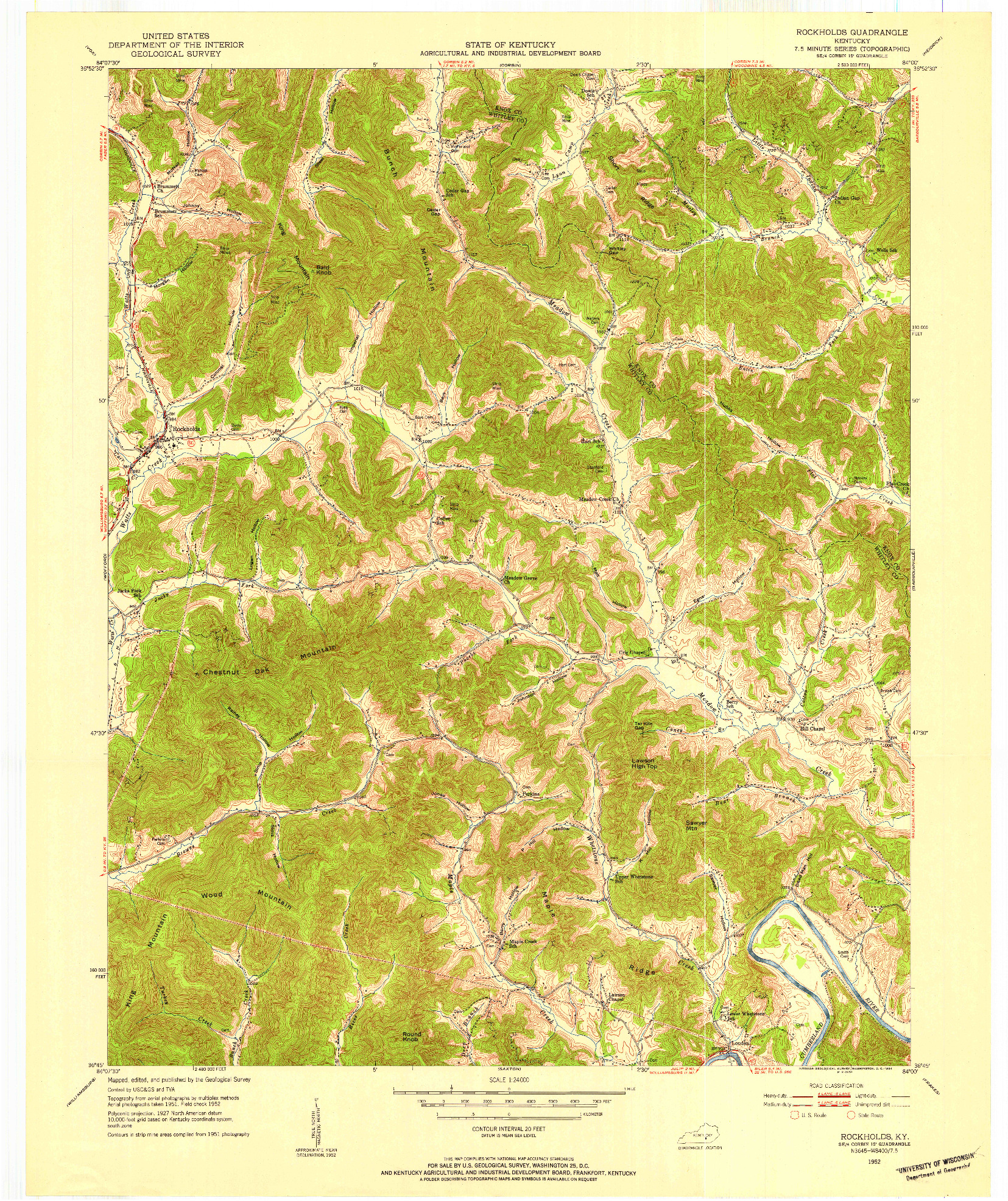USGS 1:24000-SCALE QUADRANGLE FOR ROCKHOLDS, KY 1952