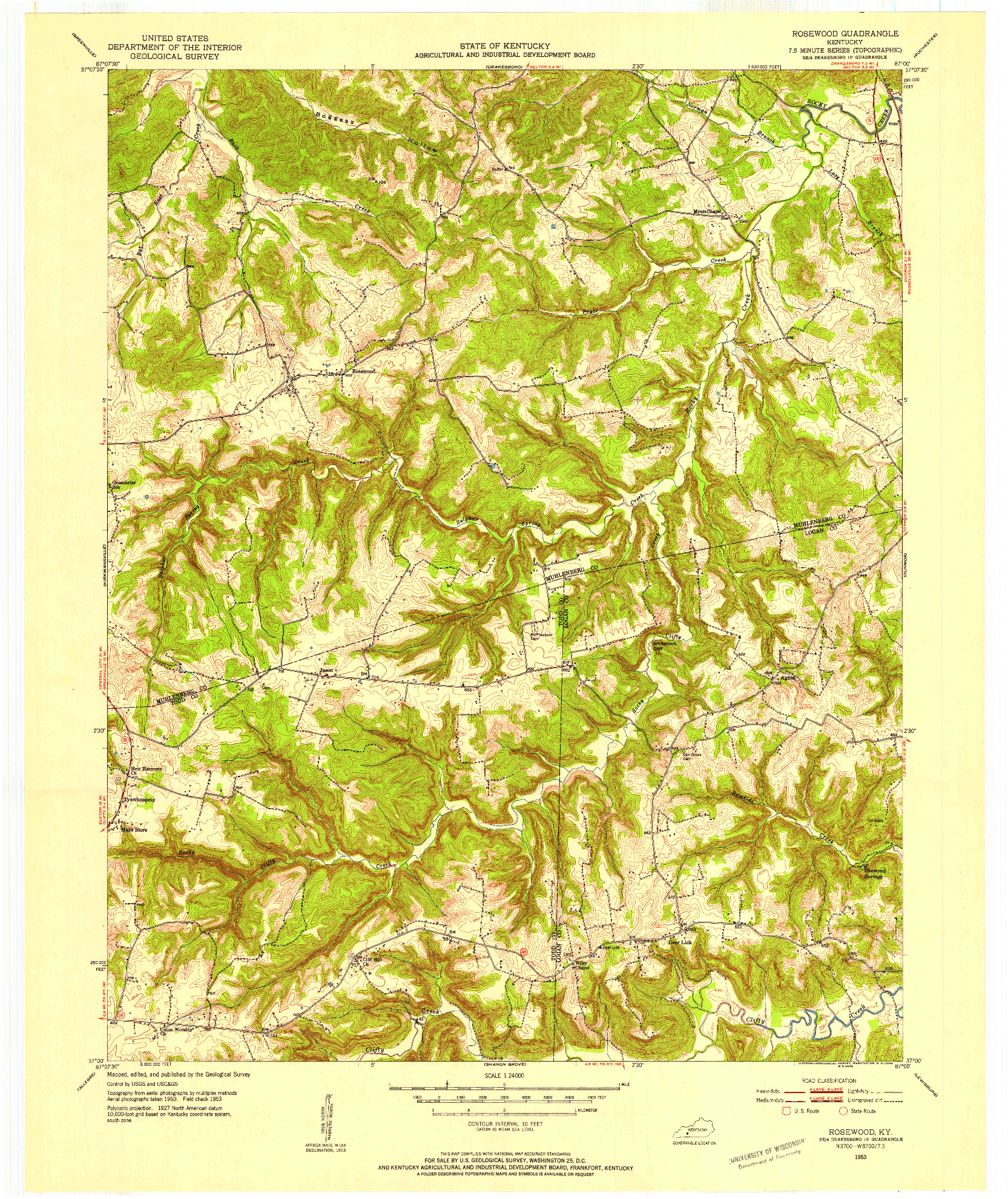USGS 1:24000-SCALE QUADRANGLE FOR ROSEWOOD, KY 1953