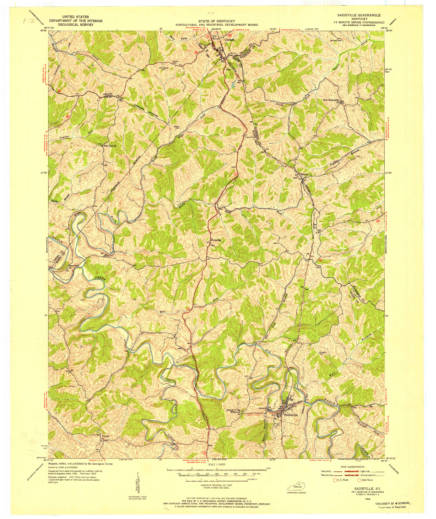 USGS 1:24000-SCALE QUADRANGLE FOR SADIEVILLE, KY 1953