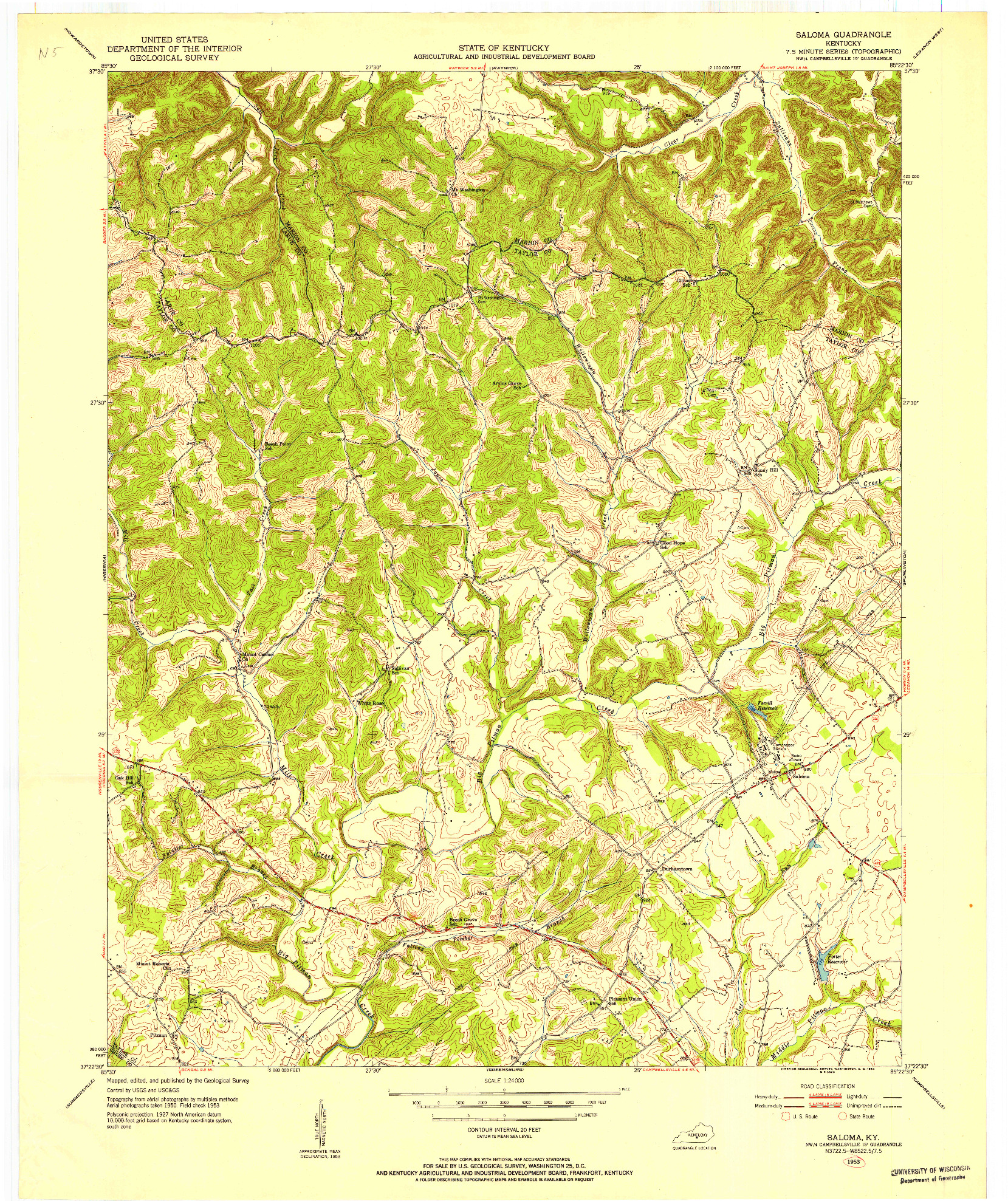 USGS 1:24000-SCALE QUADRANGLE FOR SALOMA, KY 1953