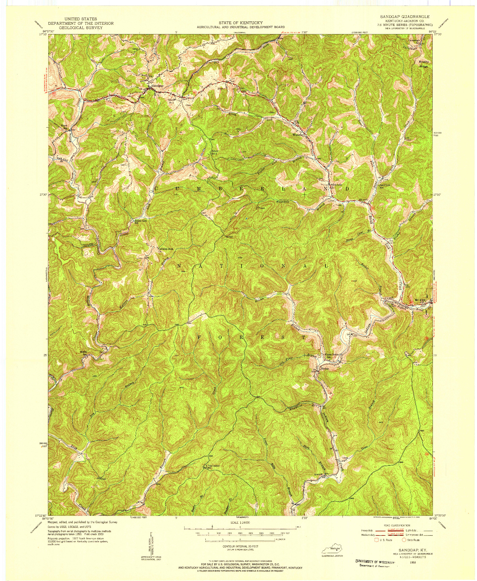 USGS 1:24000-SCALE QUADRANGLE FOR SANDGAP, KY 1953