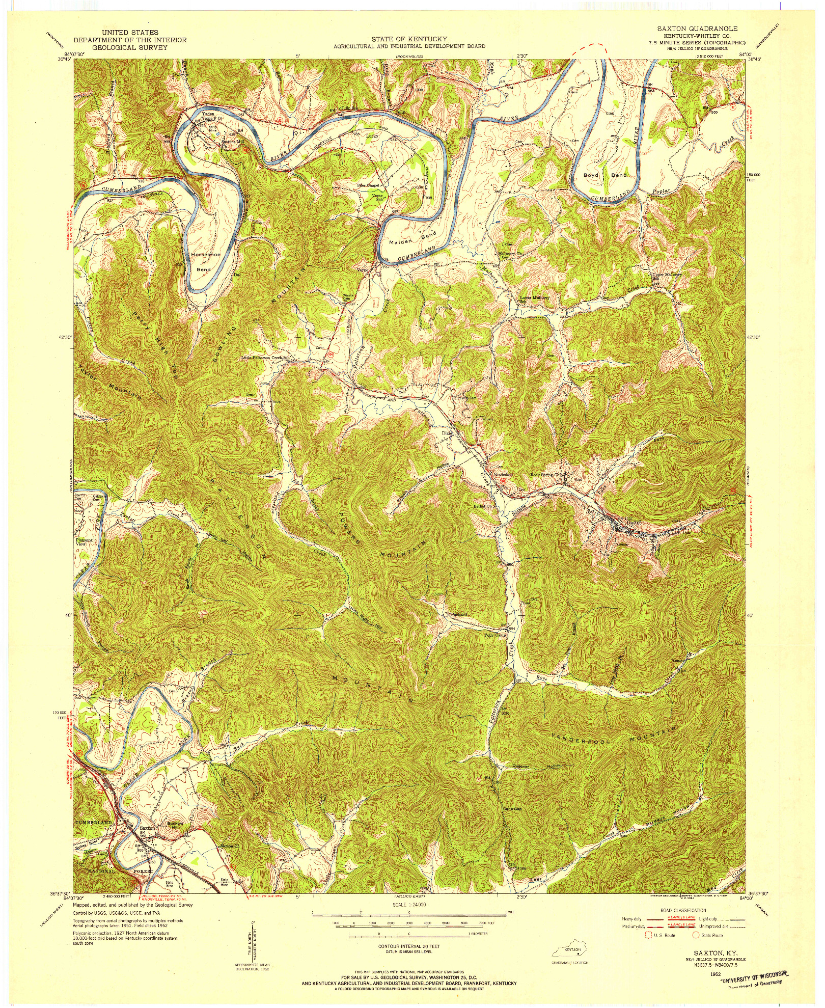 USGS 1:24000-SCALE QUADRANGLE FOR SAXTON, KY 1952