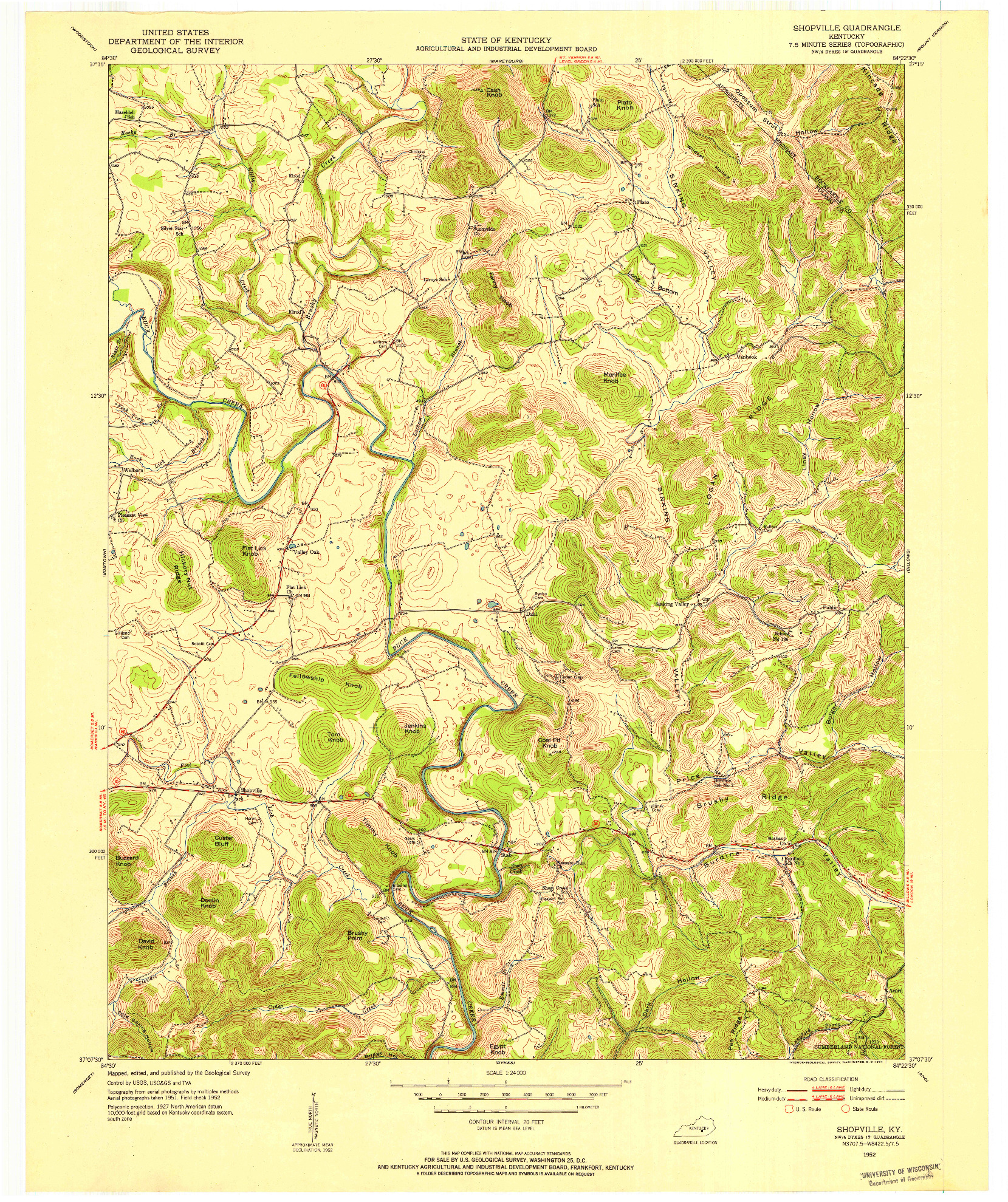 USGS 1:24000-SCALE QUADRANGLE FOR SHOPVILLE, KY 1952