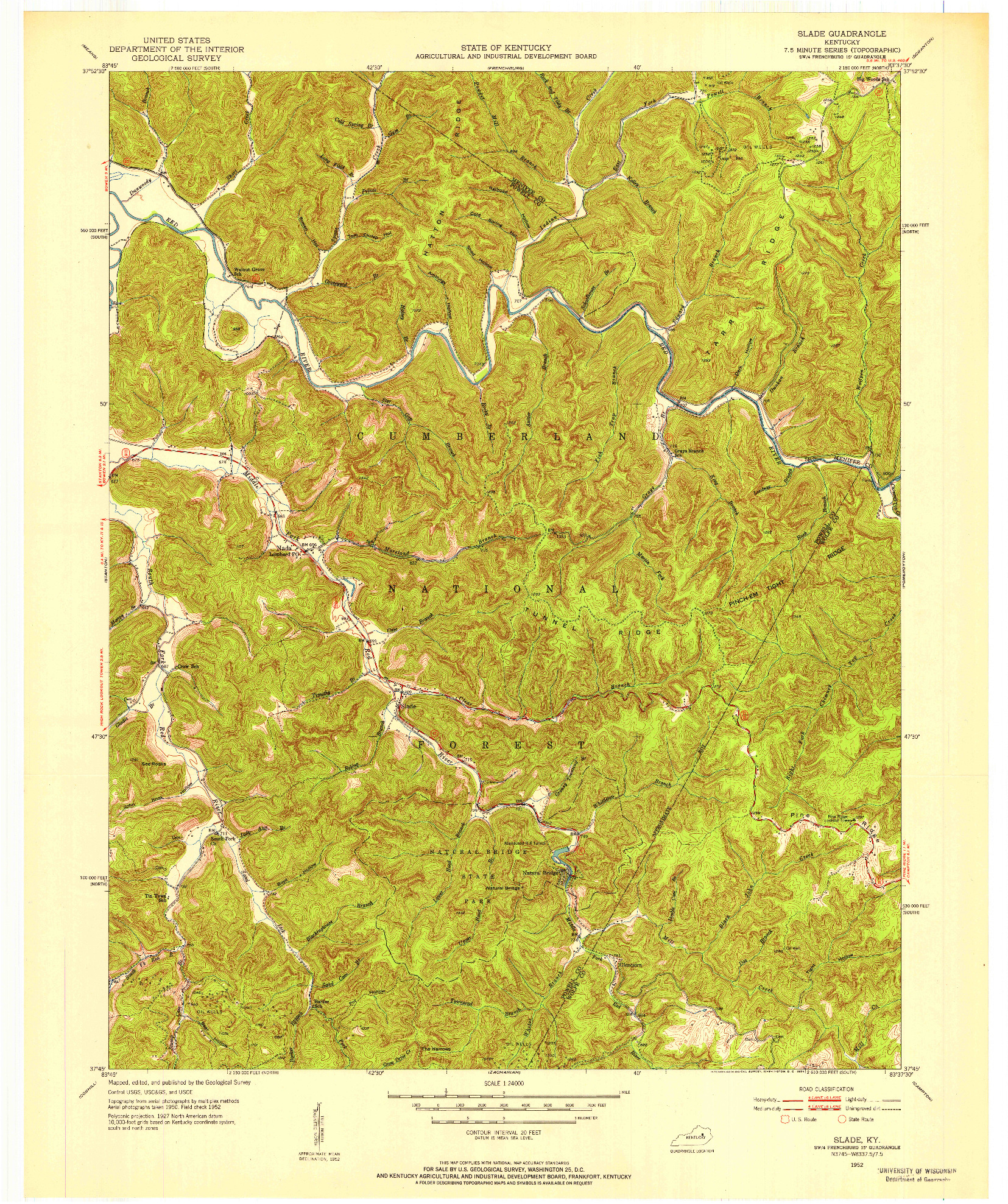 USGS 1:24000-SCALE QUADRANGLE FOR SLADE, KY 1952