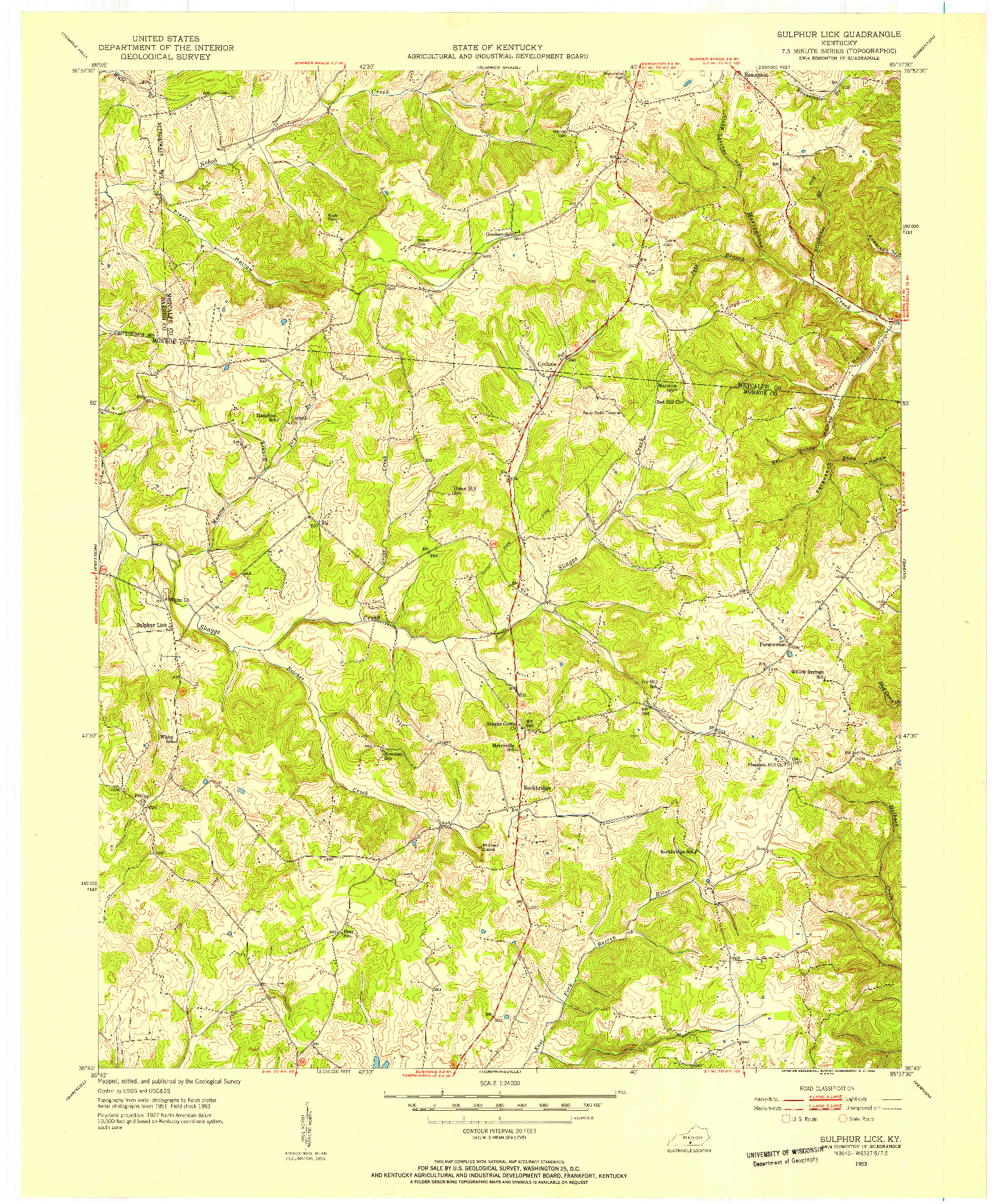 USGS 1:24000-SCALE QUADRANGLE FOR SULPHUR LICK, KY 1953