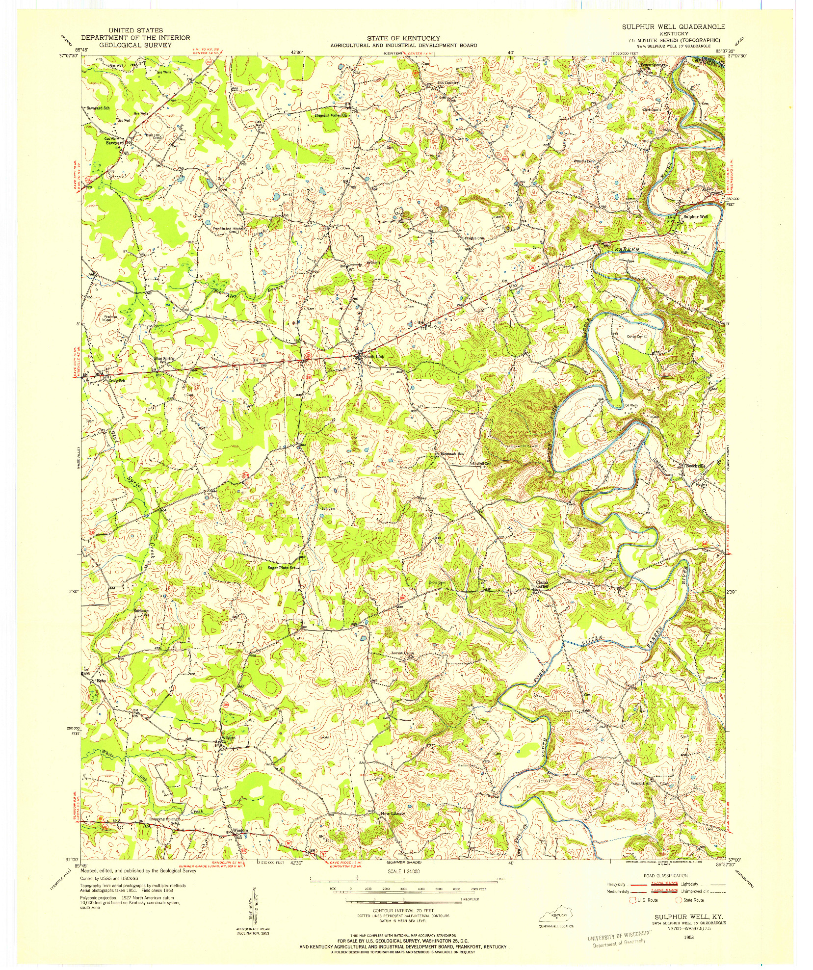 USGS 1:24000-SCALE QUADRANGLE FOR SULPHUR WELL, KY 1953