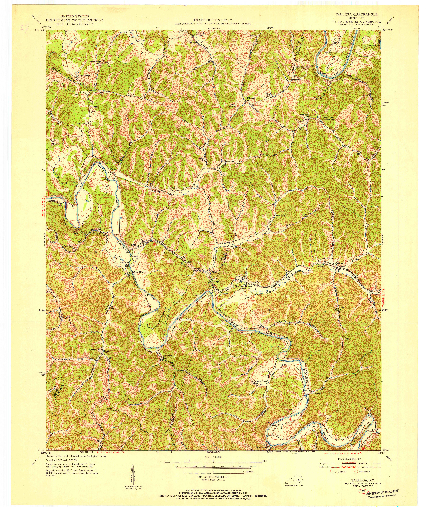USGS 1:24000-SCALE QUADRANGLE FOR TALLEGA, KY 1952