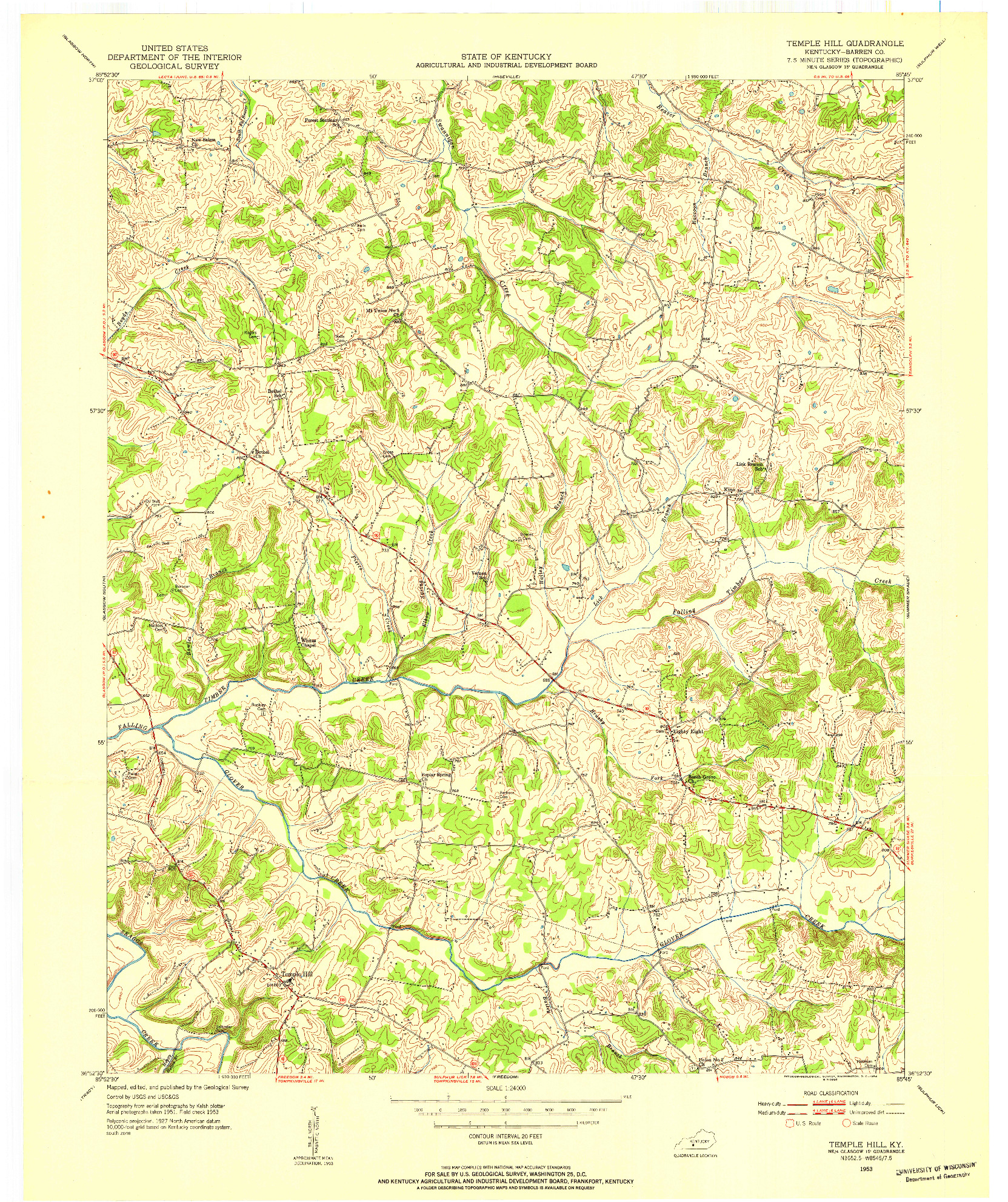 USGS 1:24000-SCALE QUADRANGLE FOR TEMPLE HILL, KY 1953