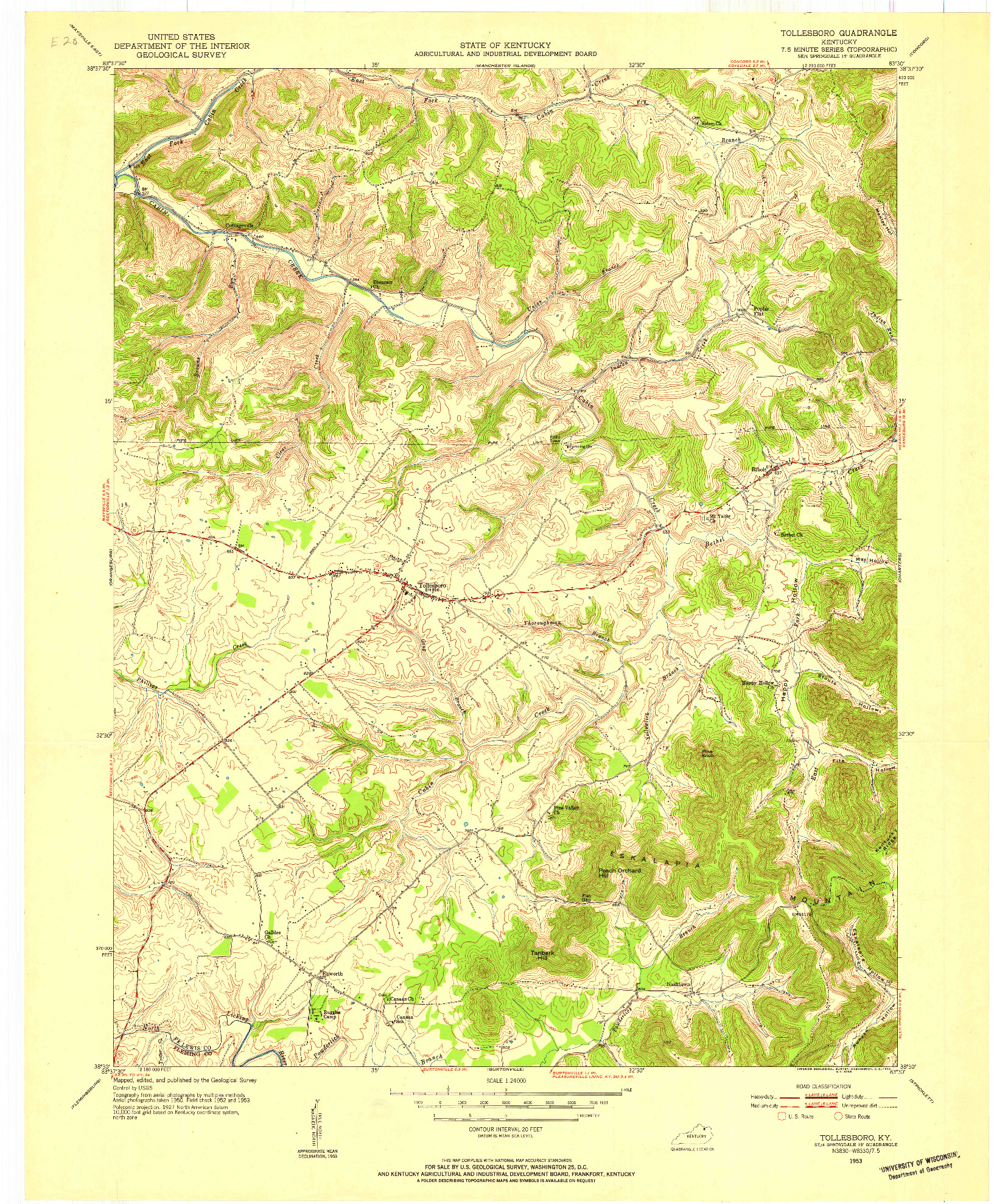 USGS 1:24000-SCALE QUADRANGLE FOR TOLLESBORO, KY 1953