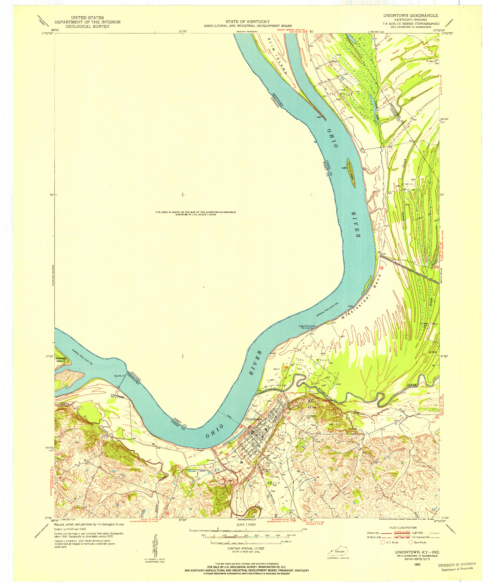 USGS 1:24000-SCALE QUADRANGLE FOR UNIONTOWN, KY 1952