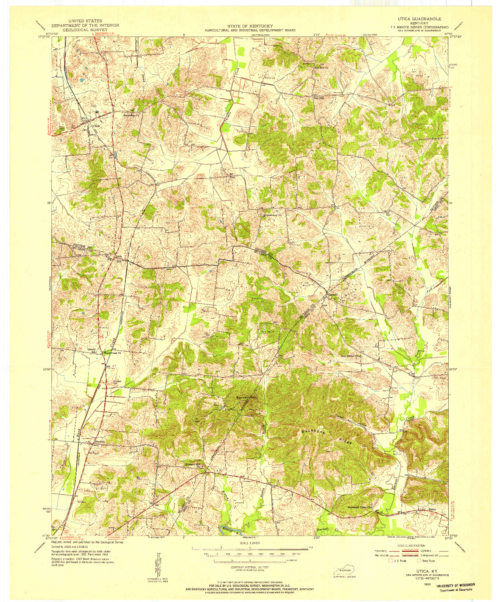 USGS 1:24000-SCALE QUADRANGLE FOR UTICA, KY 1953