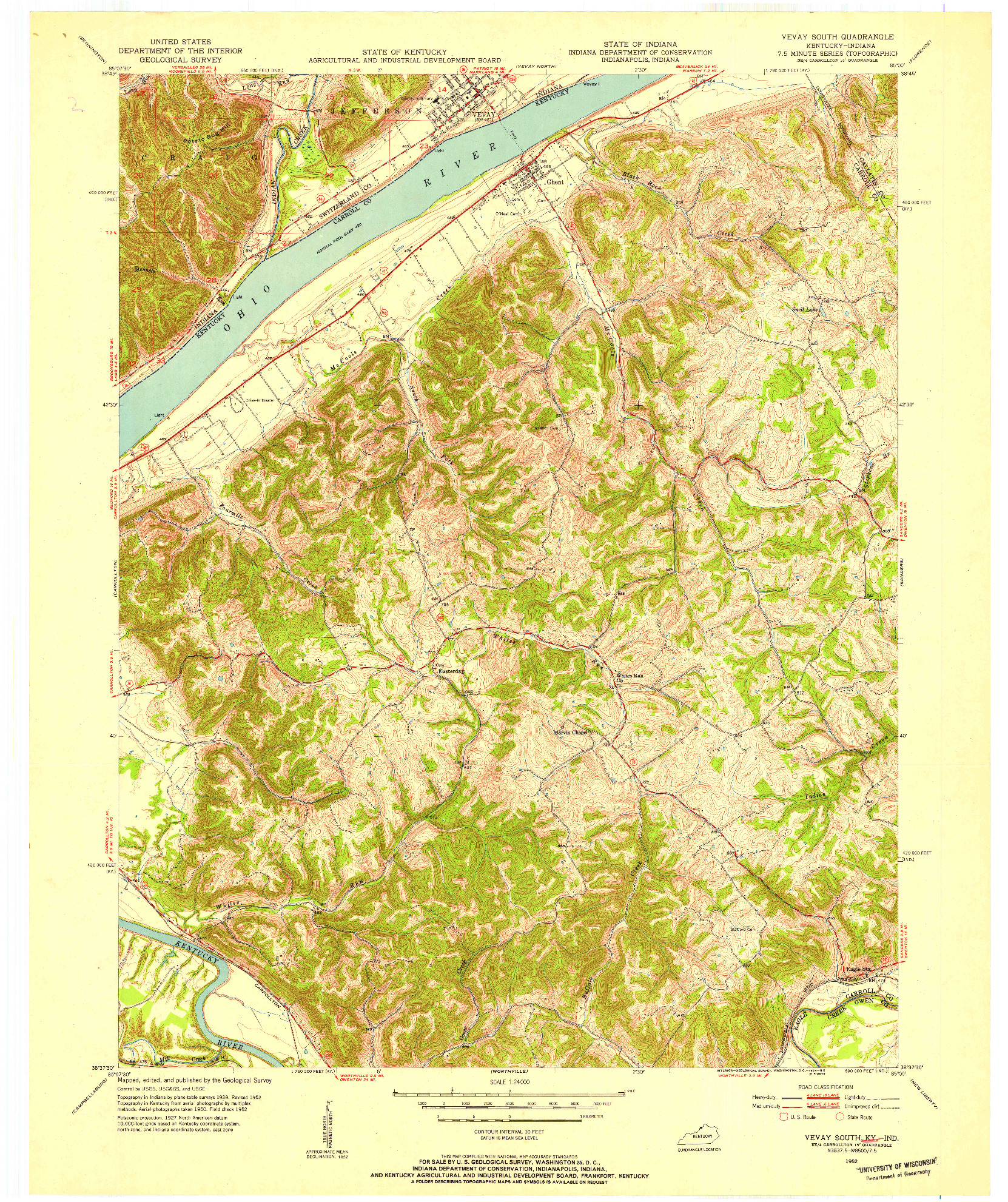 USGS 1:24000-SCALE QUADRANGLE FOR VEVAY SOUTH, KY 1952