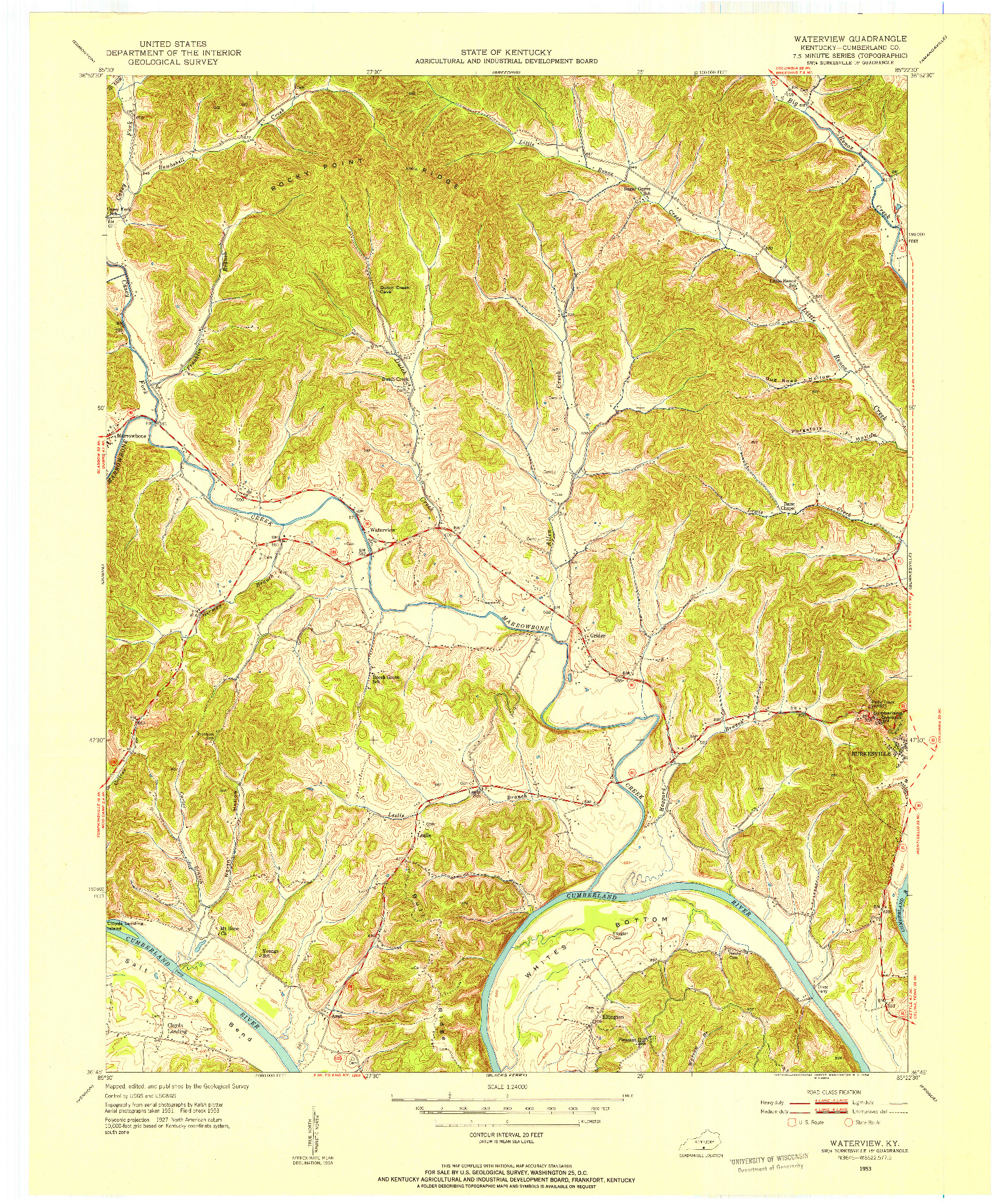 USGS 1:24000-SCALE QUADRANGLE FOR WATERVIEW, KY 1953
