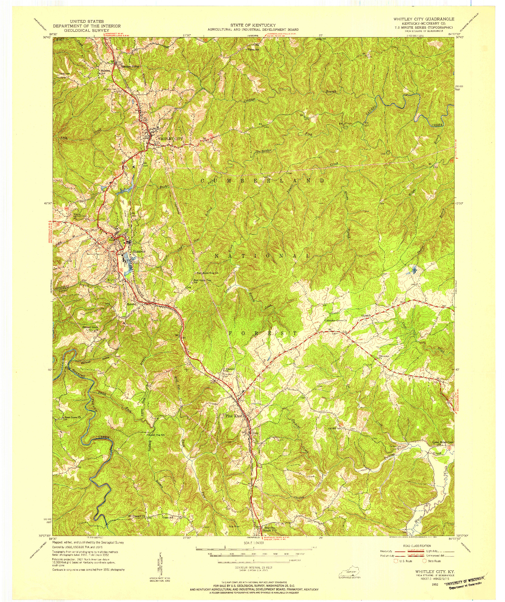 USGS 1:24000-SCALE QUADRANGLE FOR WHITLEY CITY, KY 1952