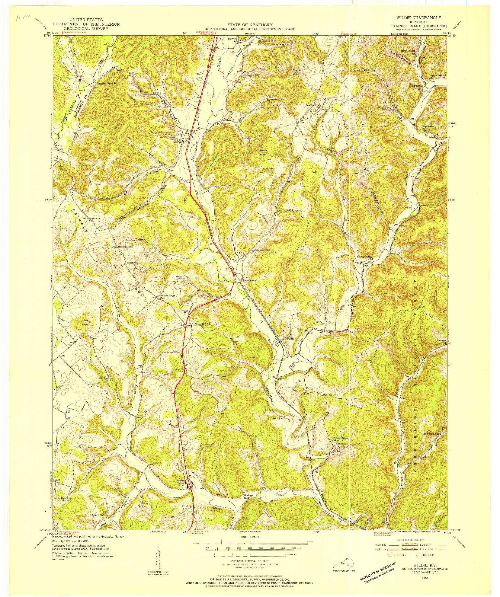 USGS 1:24000-SCALE QUADRANGLE FOR WILDIE, KY 1953