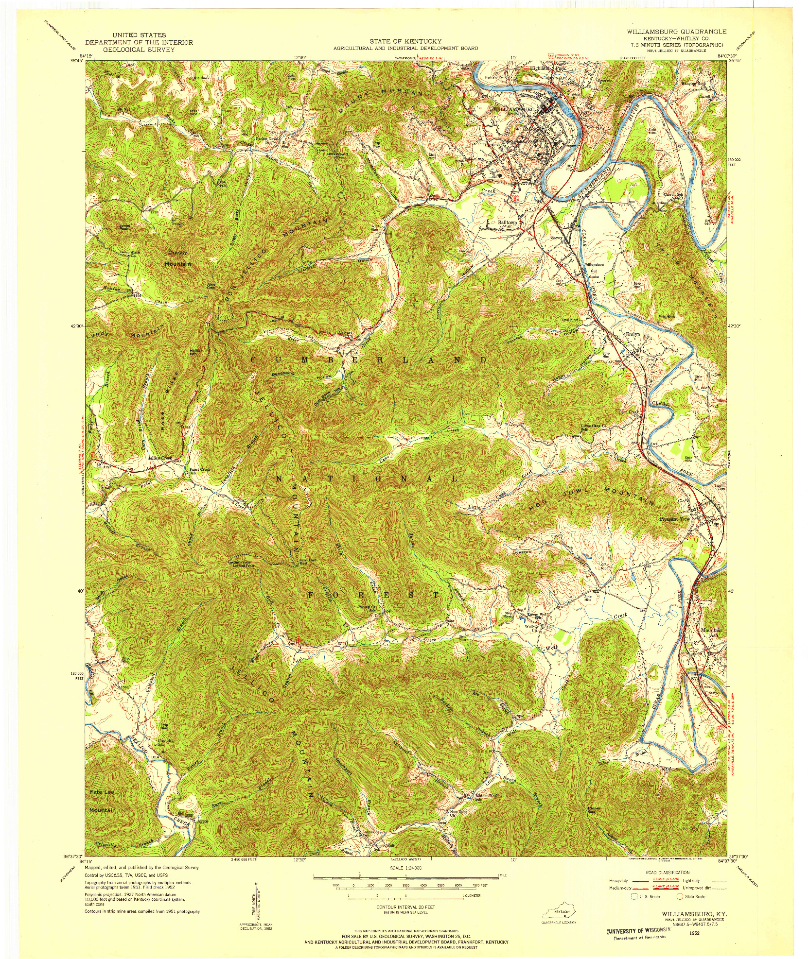USGS 1:24000-SCALE QUADRANGLE FOR WILLIAMSBURG, KY 1952