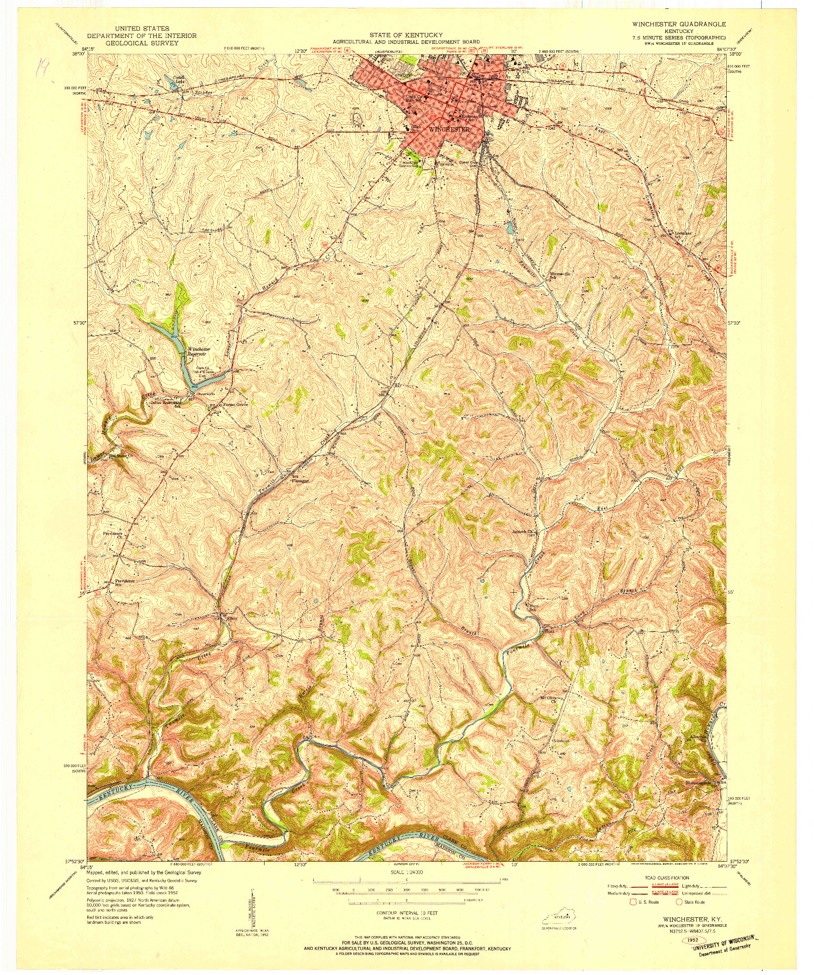USGS 1:24000-SCALE QUADRANGLE FOR WINCHESTER, KY 1952
