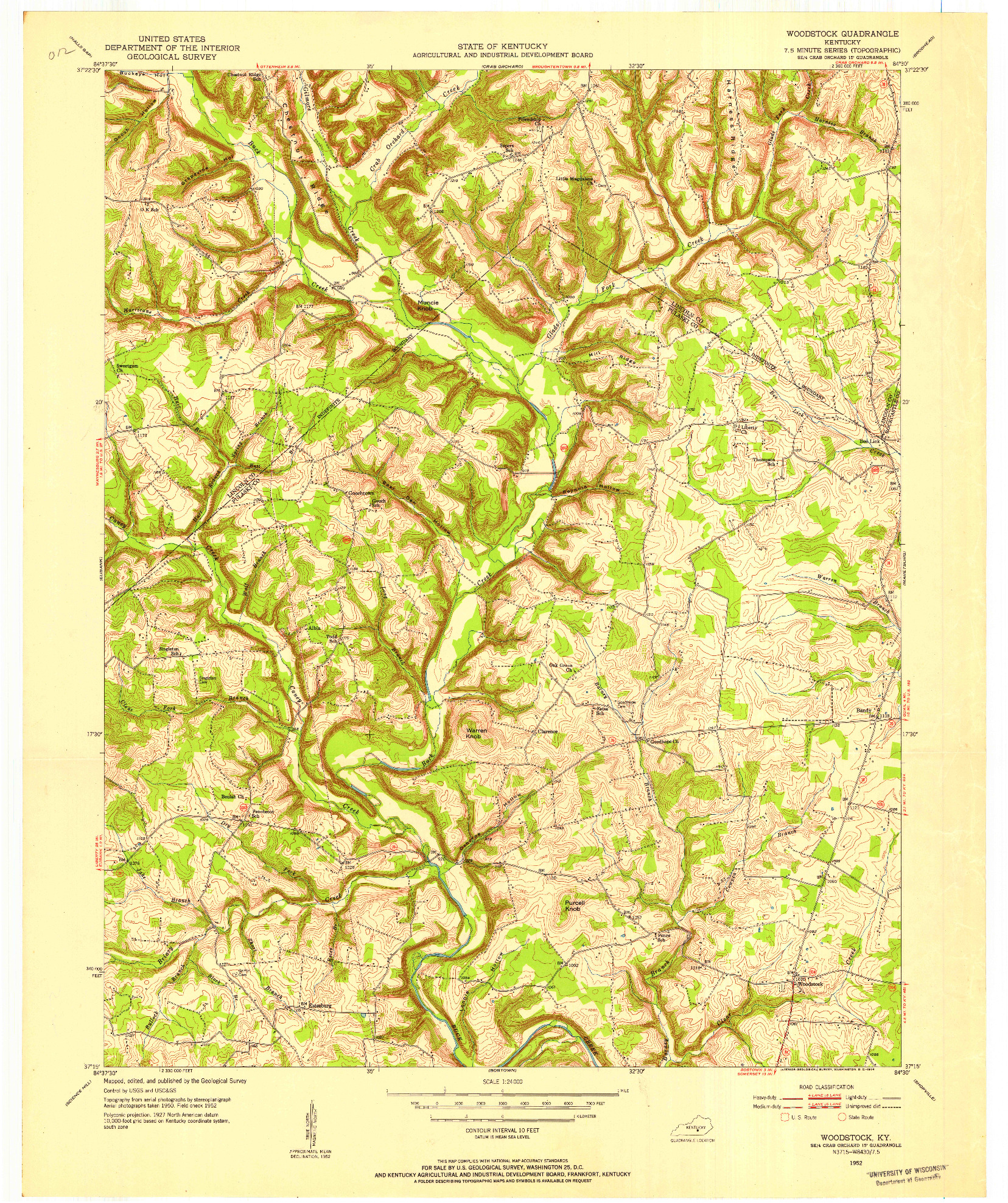 USGS 1:24000-SCALE QUADRANGLE FOR WOODSTOCK, KY 1952